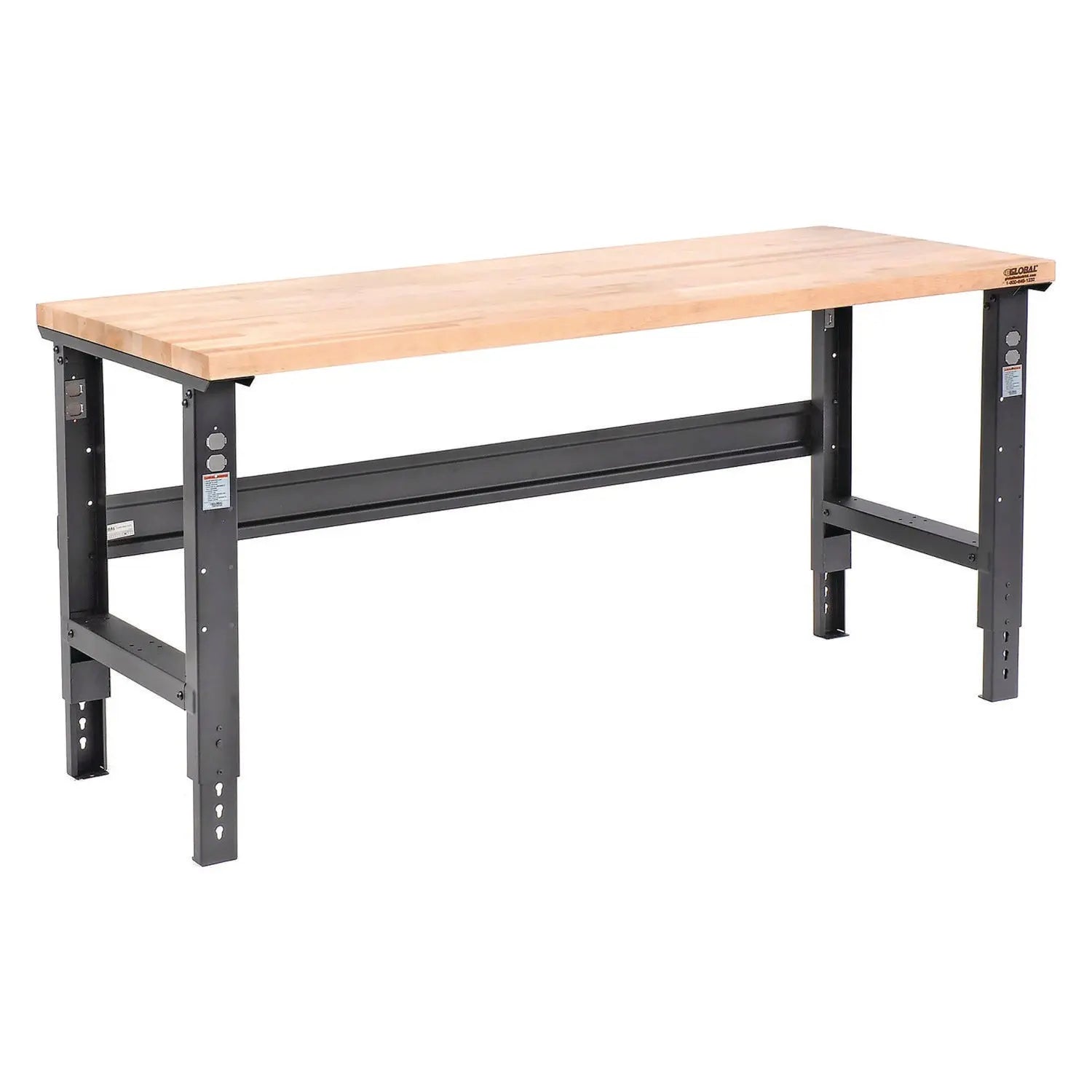 Standard Duty Butcher Block Top Adjustable Height Workbench, 2,000 lbs, 72 x 30 x 30.88 to 36.88, Maple/Black Global Industrial® Flipcost