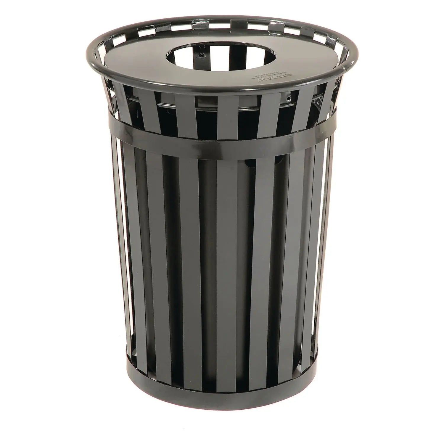 Outdoor Slatted Steel Trash Can, 36 gal, Black