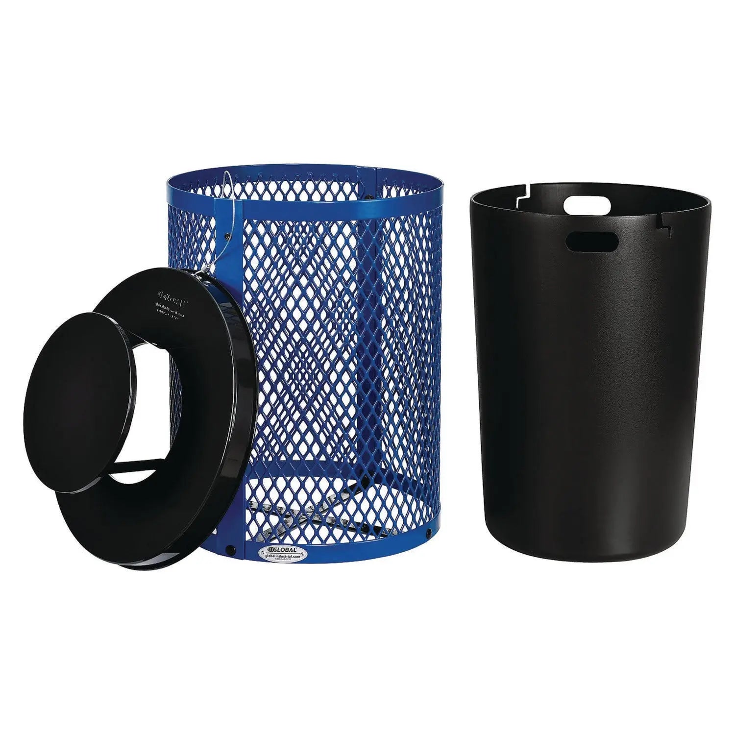 Outdoor Diamond Steel Trash Can, Rain Bonnet Lid, 36 gal, Blue Global Industrial® Flipcost