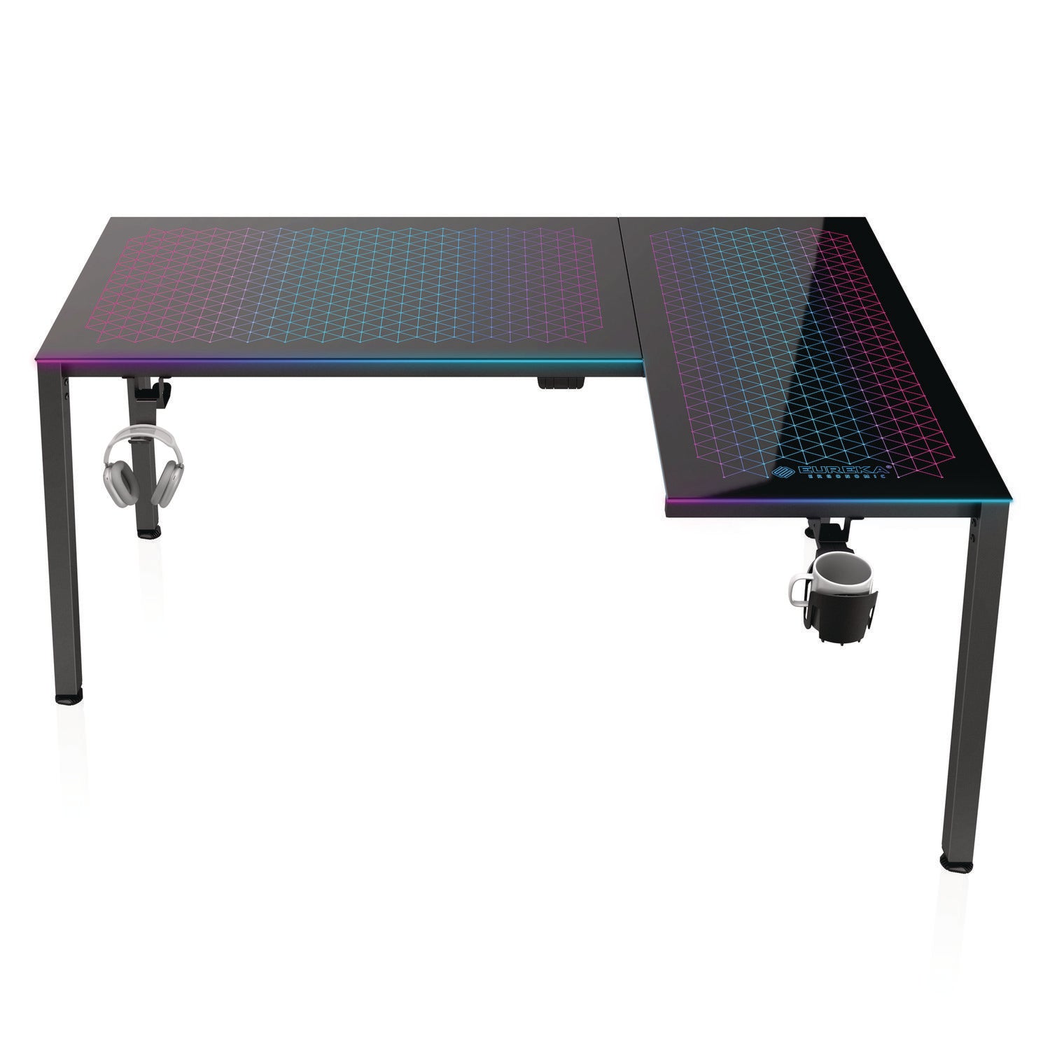 Eureka Ergonomic® RGB LED Lights Glass Gaming Desk, 60" x 40.25" x 30", Black
