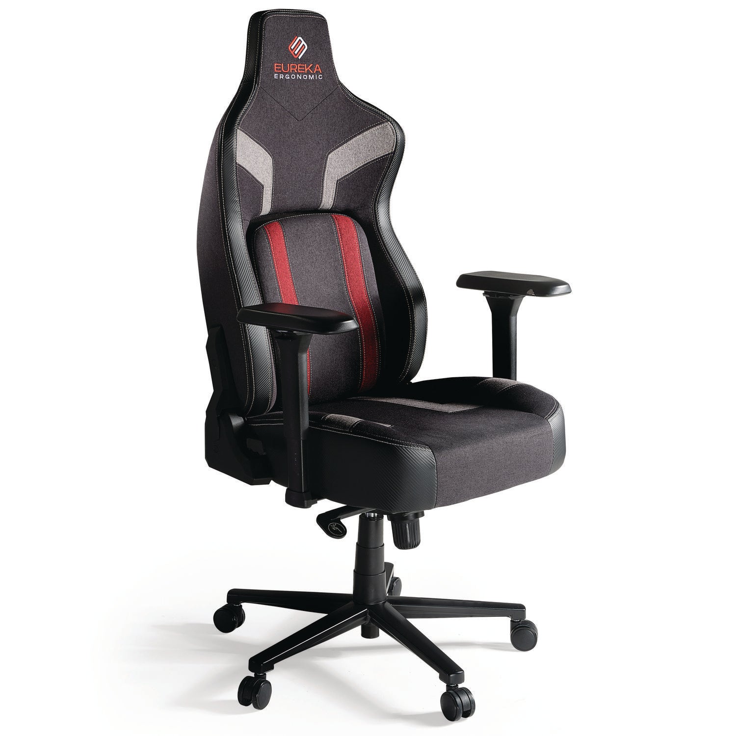 Eureka Ergonomic® Python II Ergonomic Chair, Supports up to 300 lb, 18.88" to 22.83" Seat Height, Black Fabric Seat, Black/Red Fabric Back