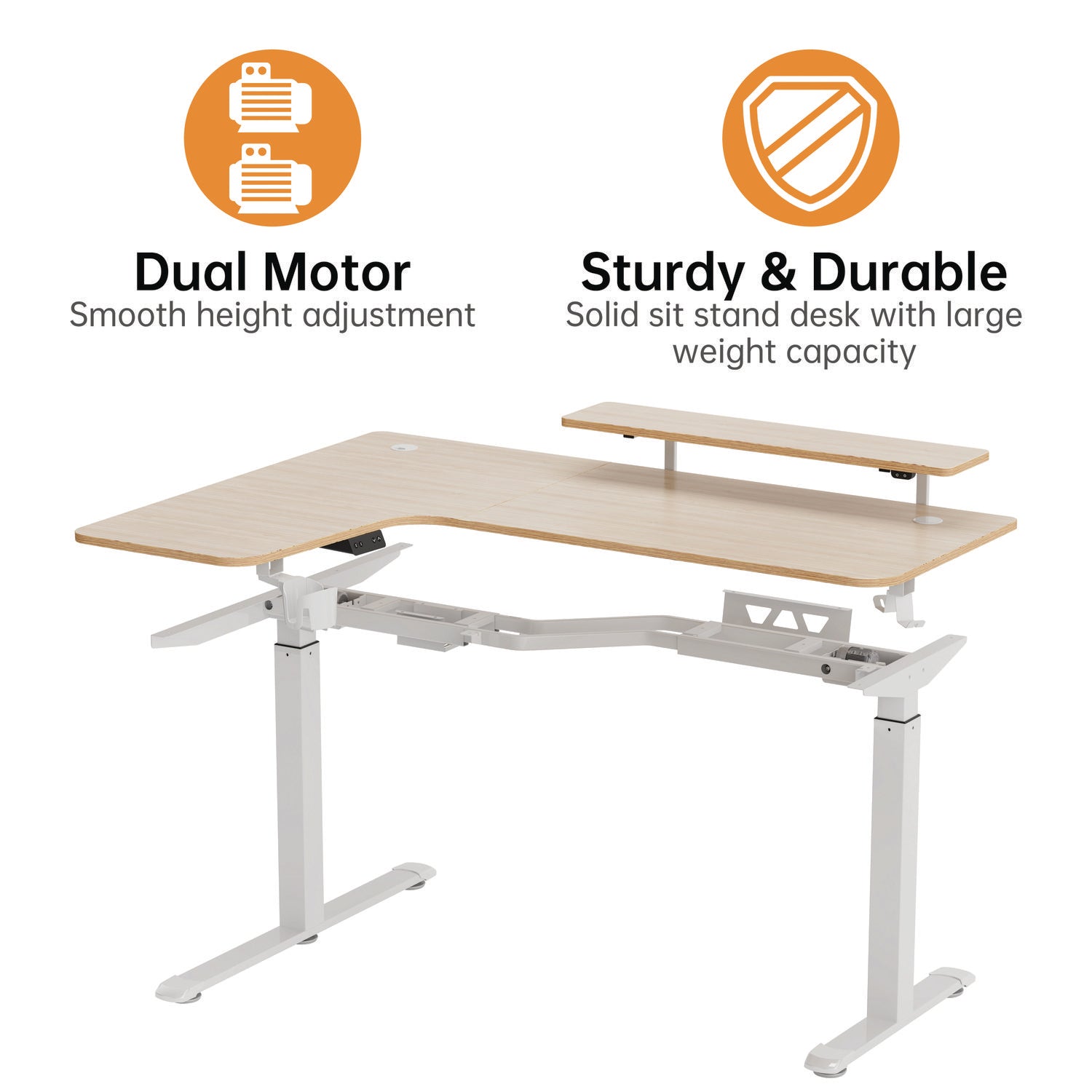 Eureka Ergonomic® L-Shaped Standing Desk with Keyboard Tray, Left Desk, 61.25" x 43.25" x 34.38" to 52.88", Maple White/White