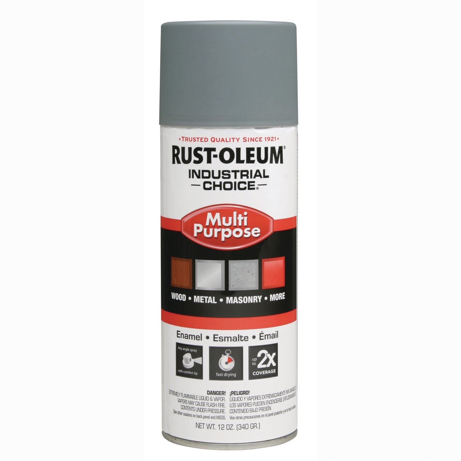 Industrial Choice 1600 System Multi-Purpose Enamel Spray Paint, Flat Gray, 12 oz Aerosol Can, 6/Carton