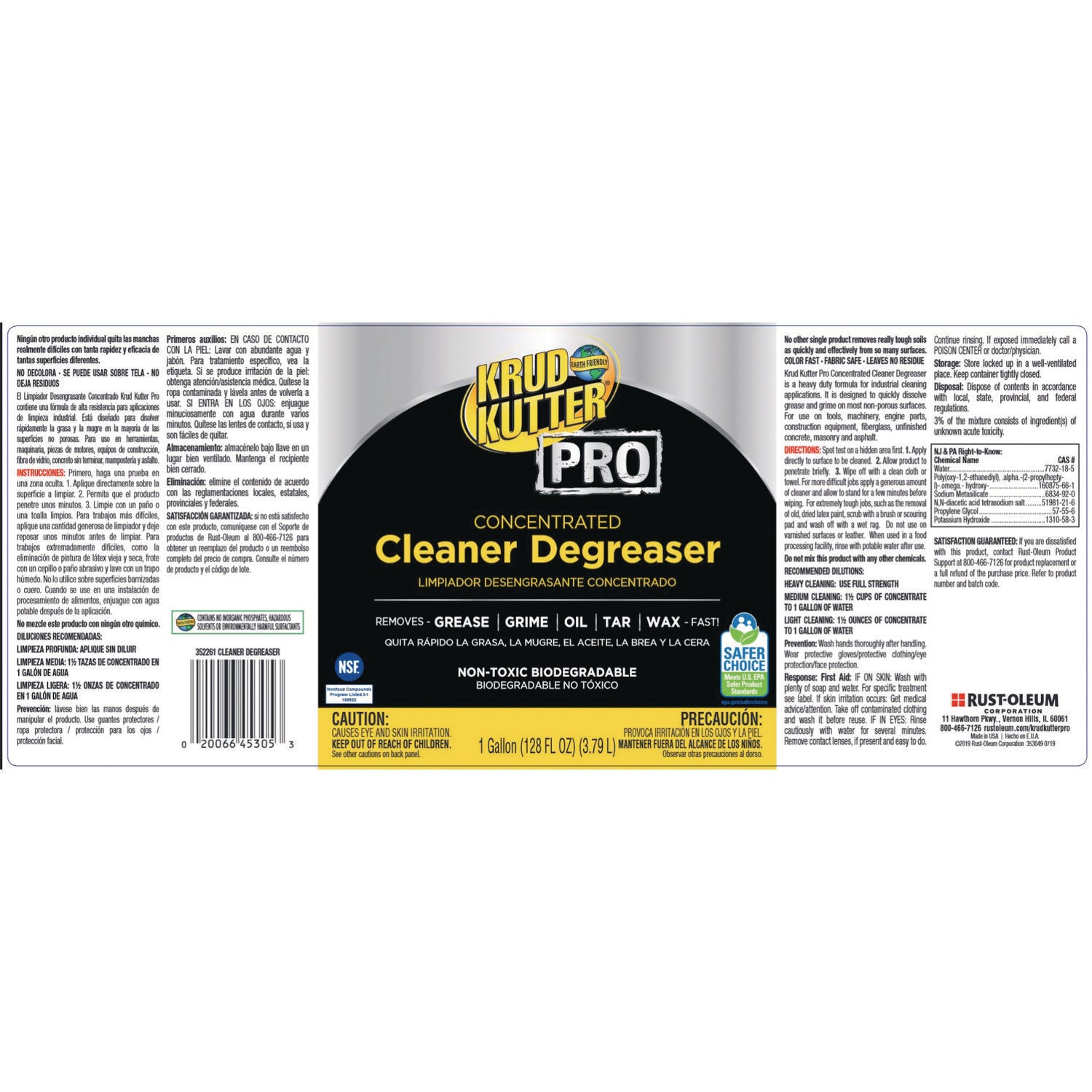 KRUD KUTTER® PRO Concentrated Cleaner Degreaser, 1 gal Bottle, 4/Carton