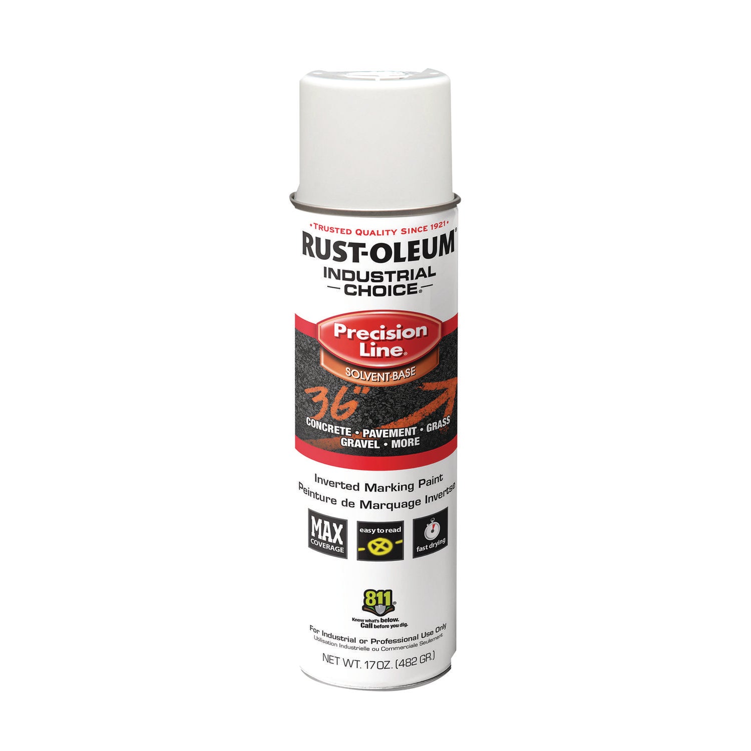 Industrial Choice M1600 System Solvent-Based Precision Line Marking Paint, Flat White, 17 oz Aerosol Can, 12/Carton