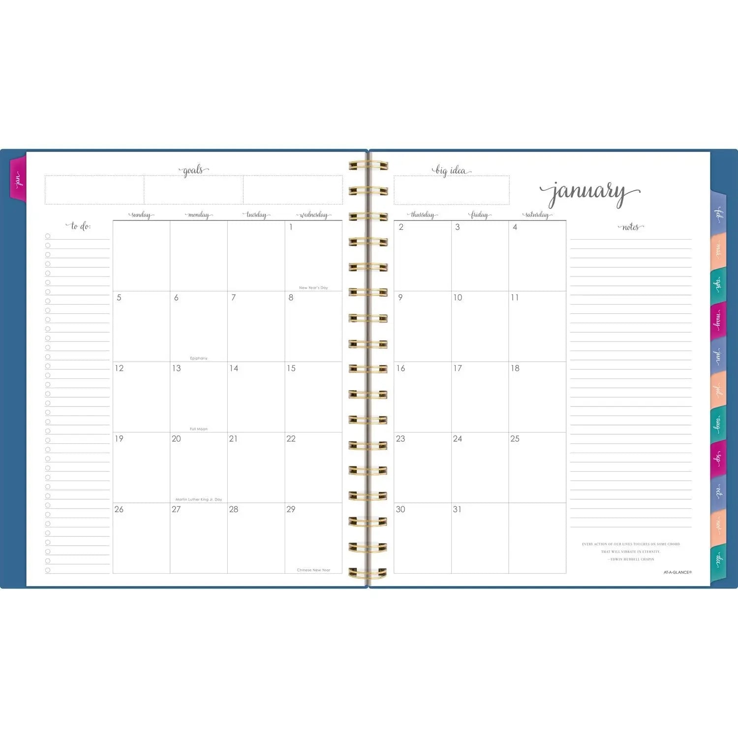Harmony Weekly/Monthly Poly Planner, 8.88 x 7.69, Blue/Gold Cover, 13-Month (Jan to Jan): 2025 to 2026 AT-A-GLANCE® Flipcost