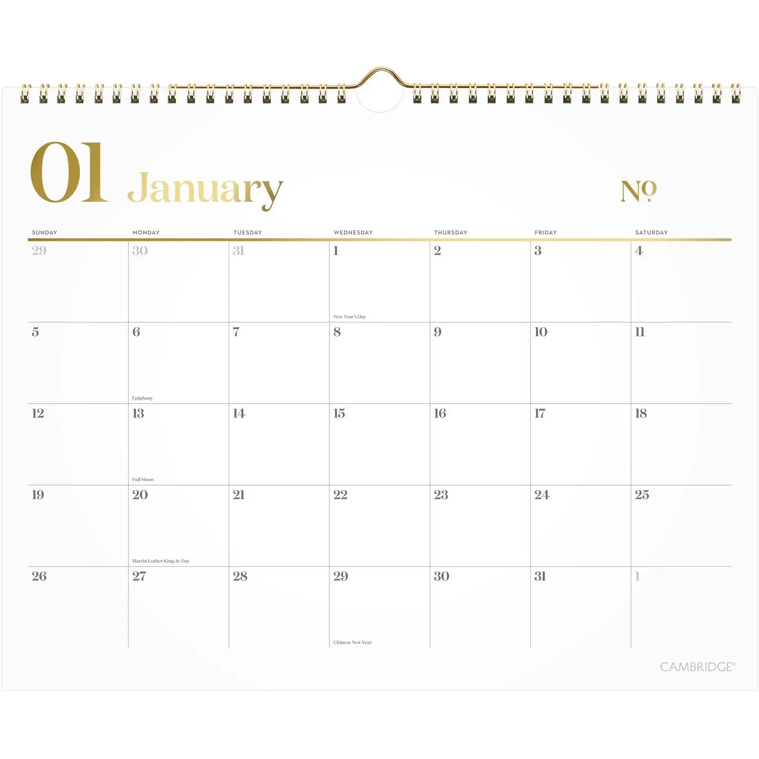 WorkStyle Monthly Wall Calendar, 15 x 12, White/Gold Sheets, 12-Month (Jan to Dec): 2025