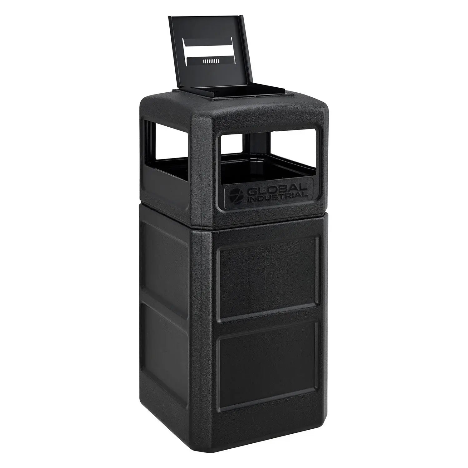 Square Plastic Waste Receptacle, Ashtray Lid with Open Sides, 42 gal, Black Global Industrial® Flipcost