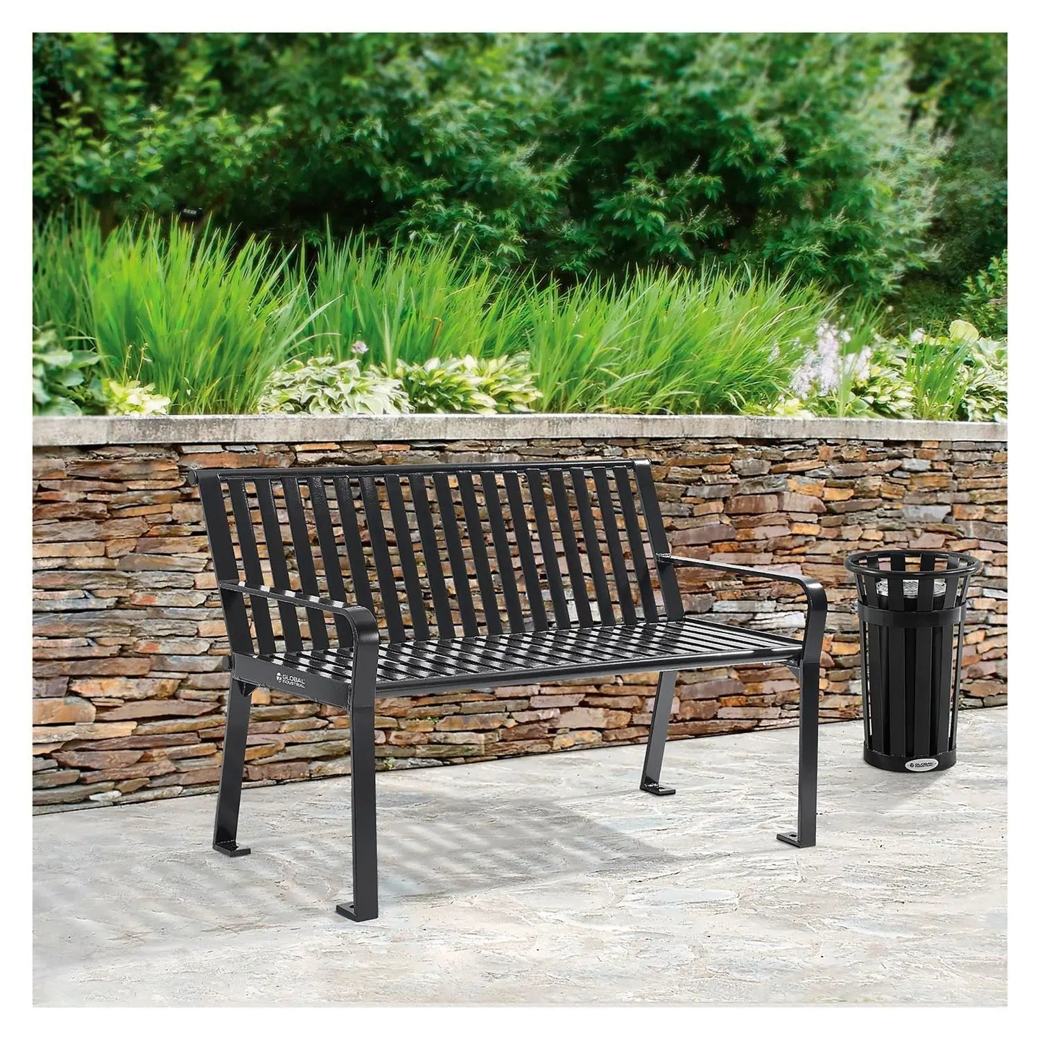 Steel Slat Benches with Back, 48 x 27 x 31, Black Global Industrial® Flipcost