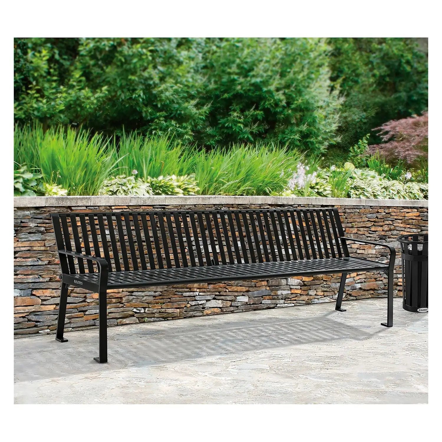 Steel Slat Benches with Back, 96 x 26 x 31, Black Global Industrial® Flipcost