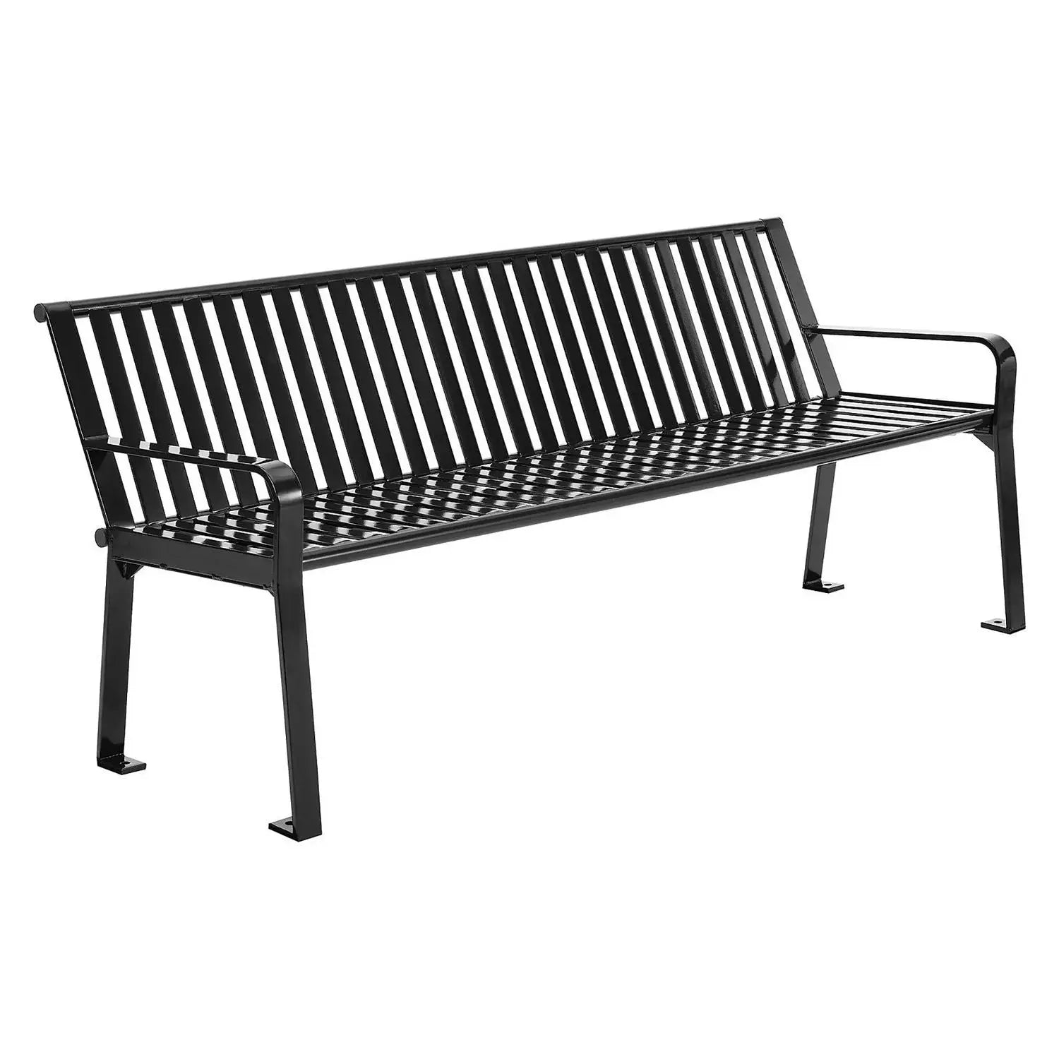 Steel Slat Benches with Back, 72 x 26 x 31, Black
