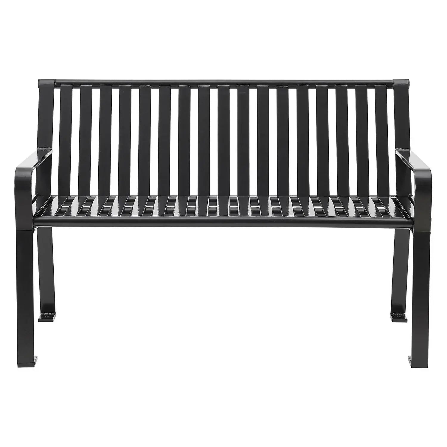 Steel Slat Benches with Back, 48 x 27 x 31, Black Global Industrial® Flipcost