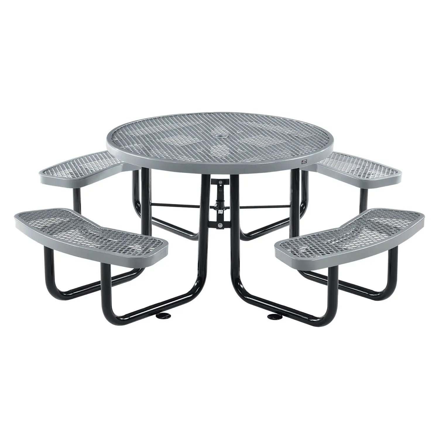 Expanded Steel Picnic Table, Round, 46" Dia x 29.5"h, Gray Top, Gray Base/Legs