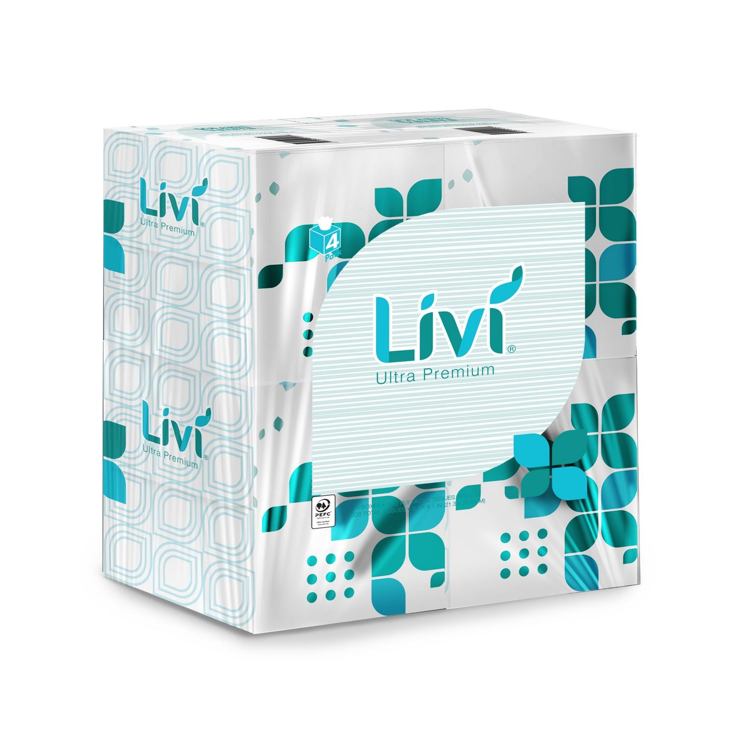 Livi® Ultra Premium Livi Ultra Premium Facial Tissue, 2-Ply, White, Cube Box, 80 Sheets/Box, 4 Boxes/Pack, 6 Packs/Carton
