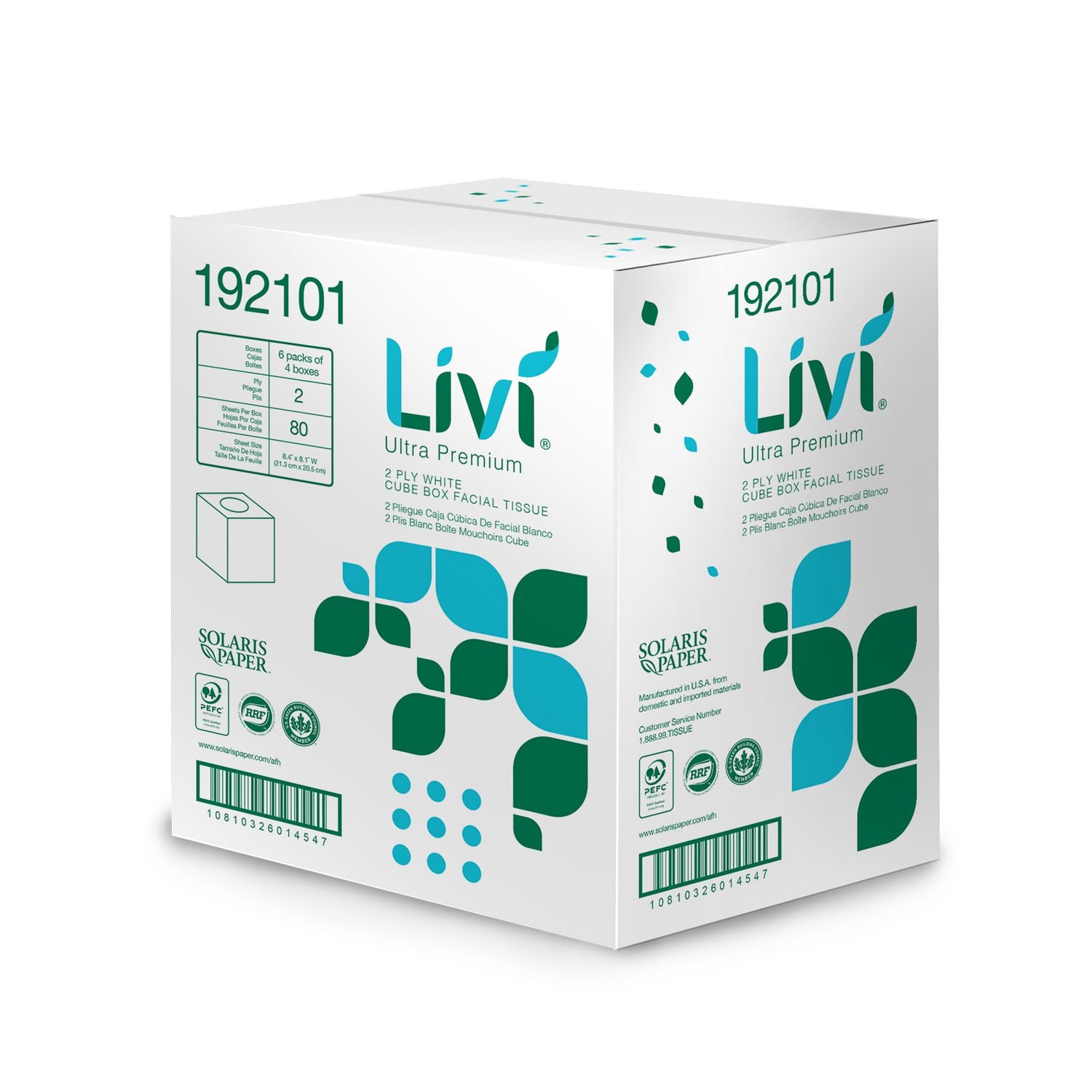 Livi® Ultra Premium Livi Ultra Premium Facial Tissue, 2-Ply, White, Cube Box, 80 Sheets/Box, 4 Boxes/Pack, 6 Packs/Carton