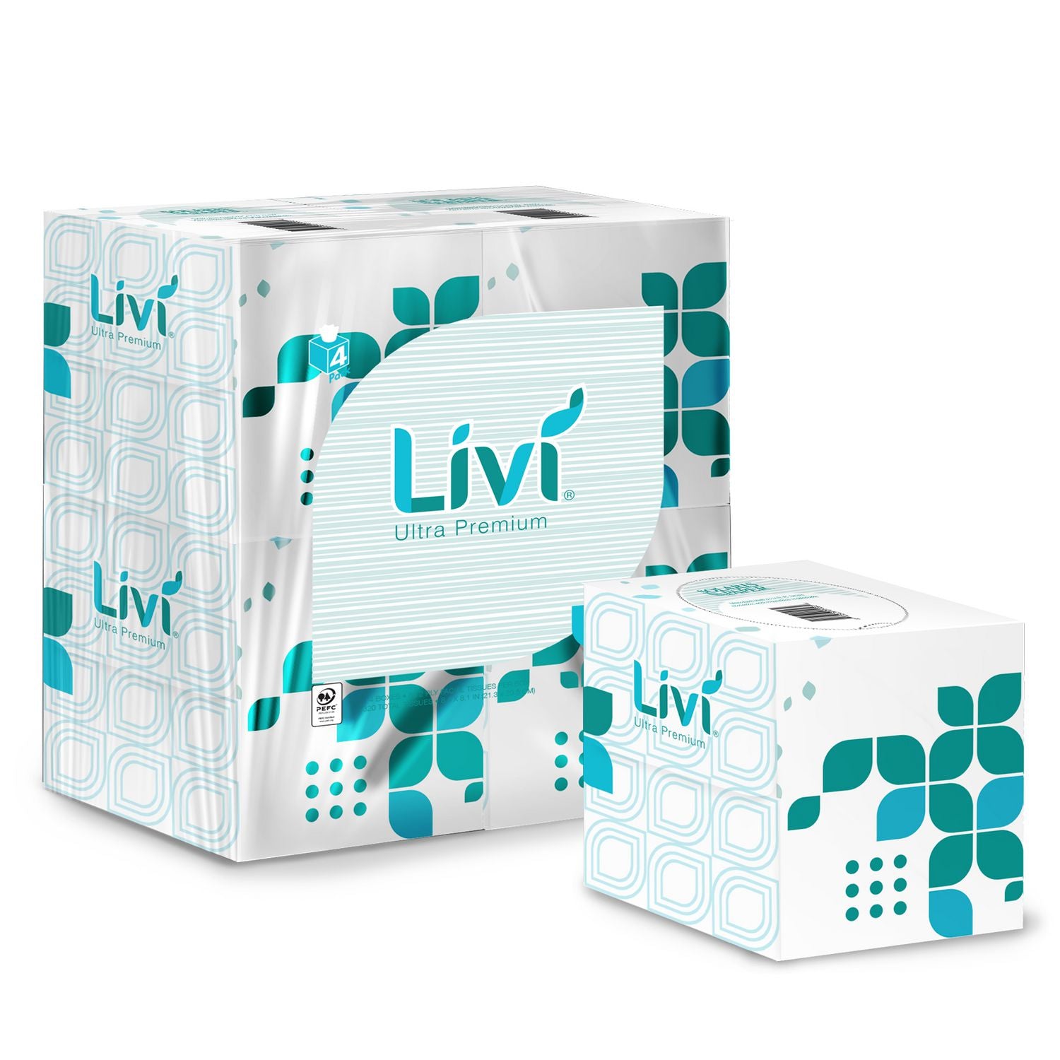 Livi® Ultra Premium Livi Ultra Premium Facial Tissue, 2-Ply, White, Cube Box, 80 Sheets/Box, 4 Boxes/Pack, 6 Packs/Carton
