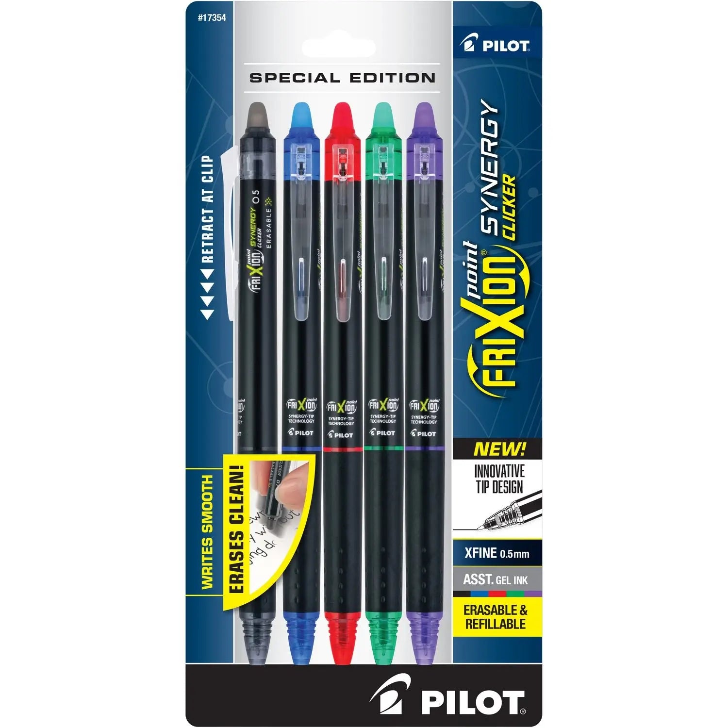 FriXion Synergy Clicker Erasable Gel Pen, Retractable, Extra-Fine 0.5 mm, Assorted Ink/Barrel Colors, 5/Pack