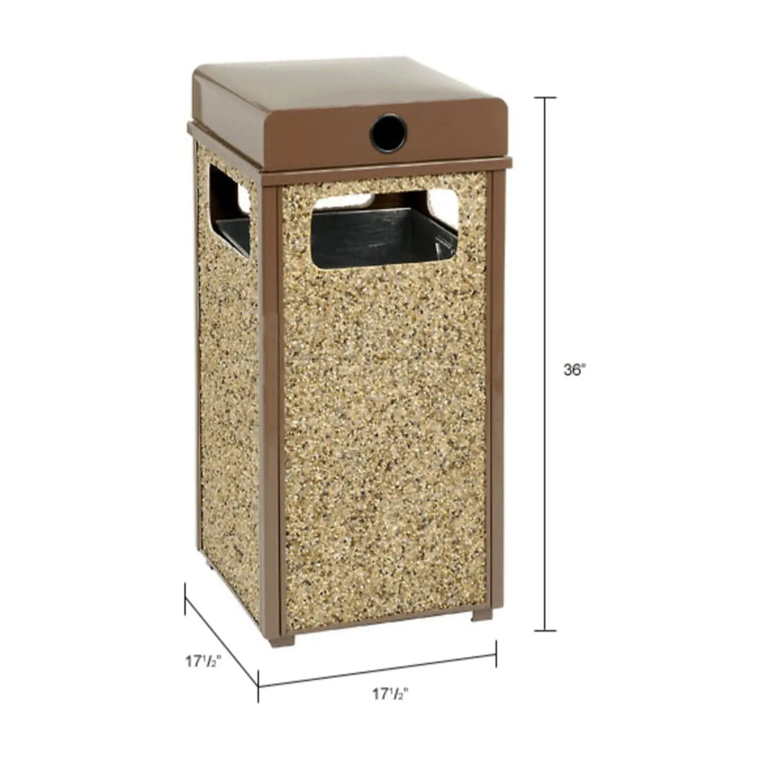 Stone Panel All Weather Trash Receptacle Urn, 24 gal, Steel, Brown Global Industrial® Flipcost