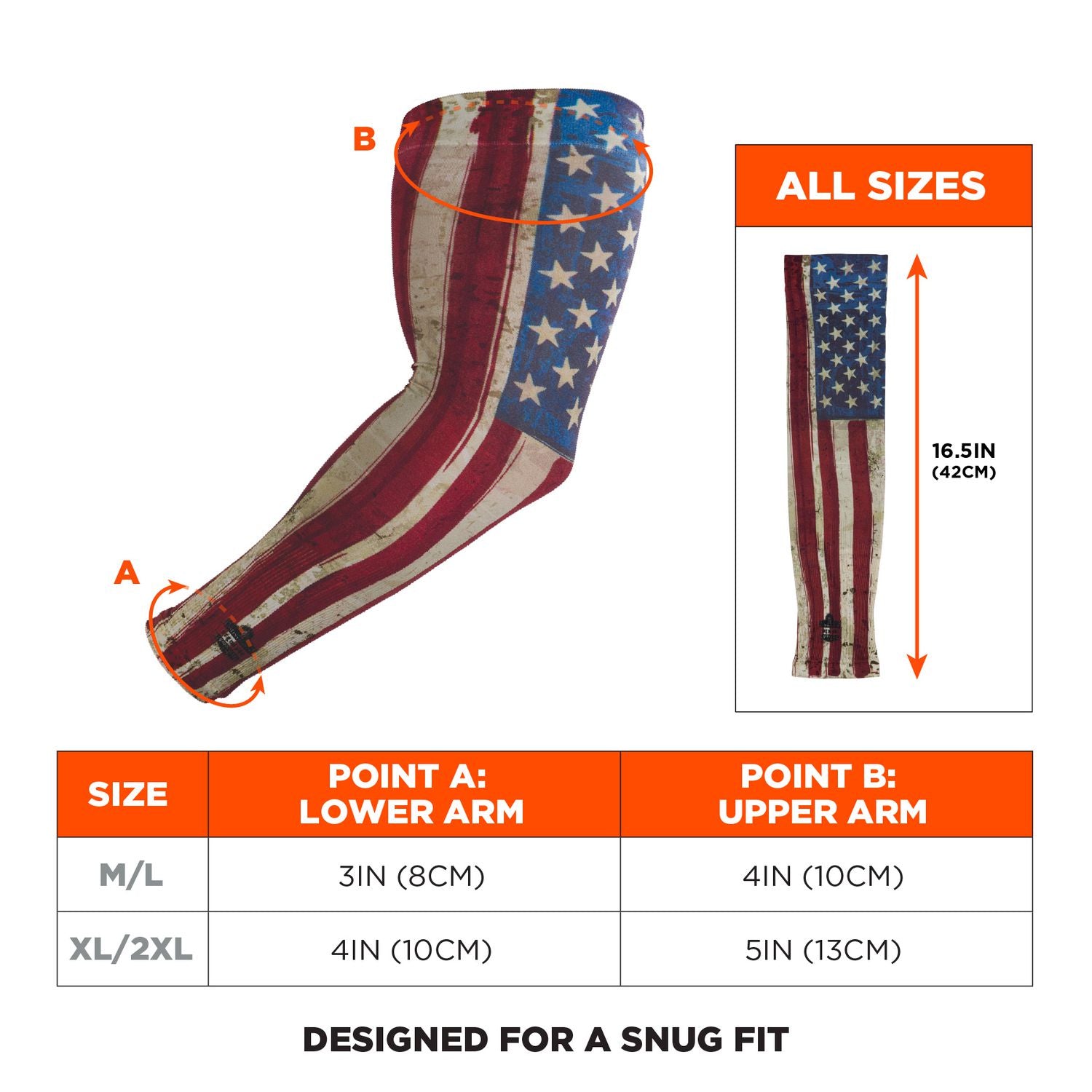 ergodyne® Chill-Its 6695 Sun Protection Arm Sleeves, Polyester/Spandex, Medium/Large, American Flag