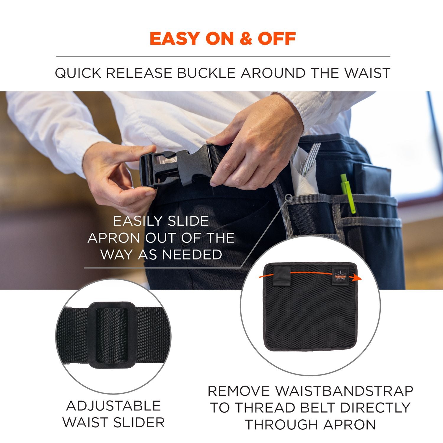 ergodyne® Arsenal 5716 Server Apron Pouch with Pockets, 5 Compartments, 11 x 10, Nylon, Black