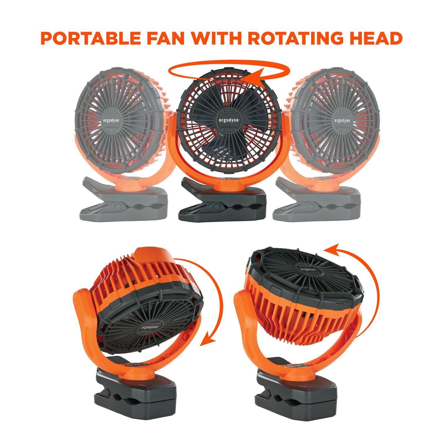 ergodyne® Chill-Its 6090 Rechargeable Portable Jobsite Fan, 9.5, Orange/Black