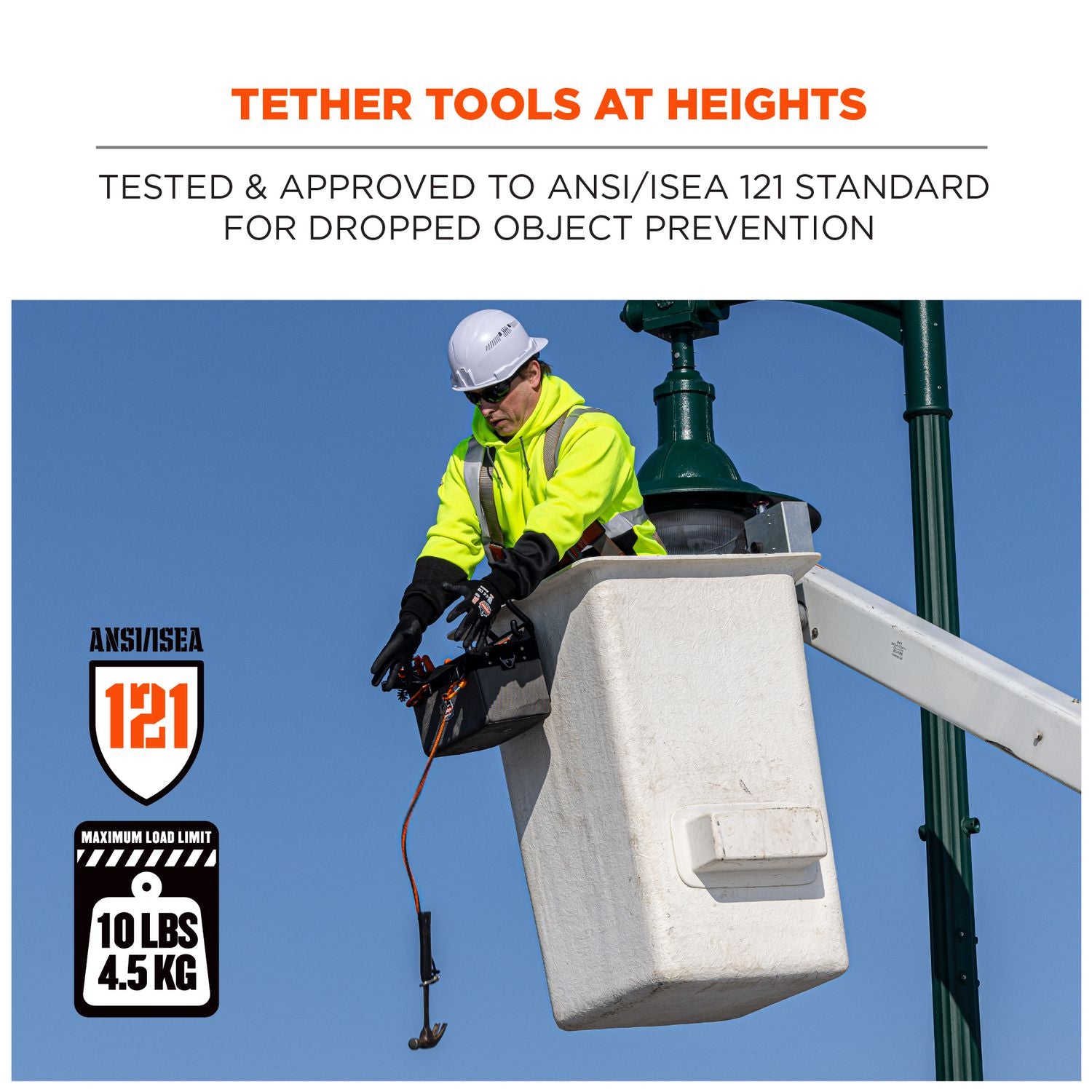 ergodyne® Squids 3104F(x) Tool Lanyard with Carabiner/Choke Loop, 10 lb Max Working Capacity, 38" to 48" Long, Gray/Orange