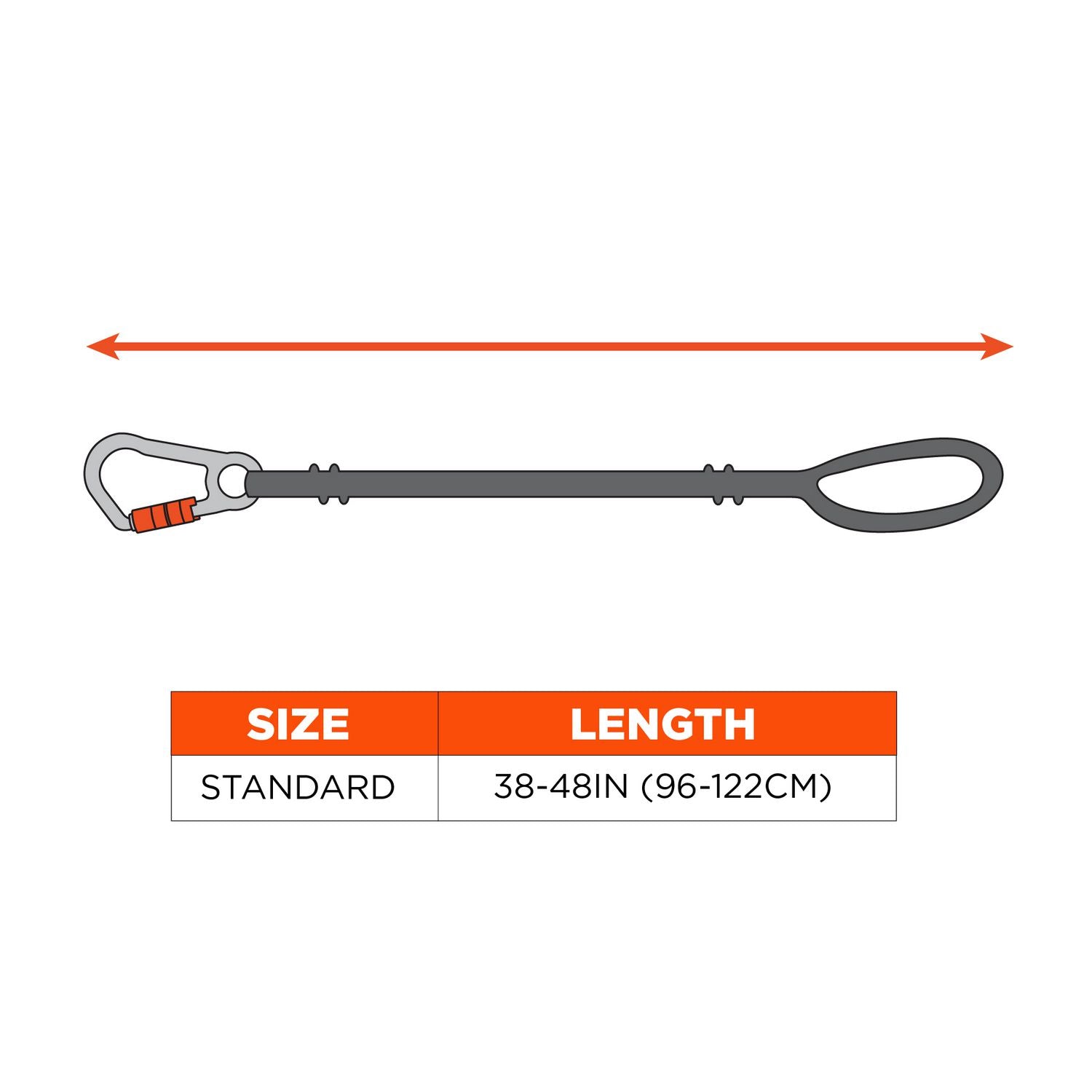 ergodyne® Squids 3104F(x) Tool Lanyard with Carabiner/Choke Loop, 10 lb Max Working Capacity, 38" to 48" Long, Gray/Orange