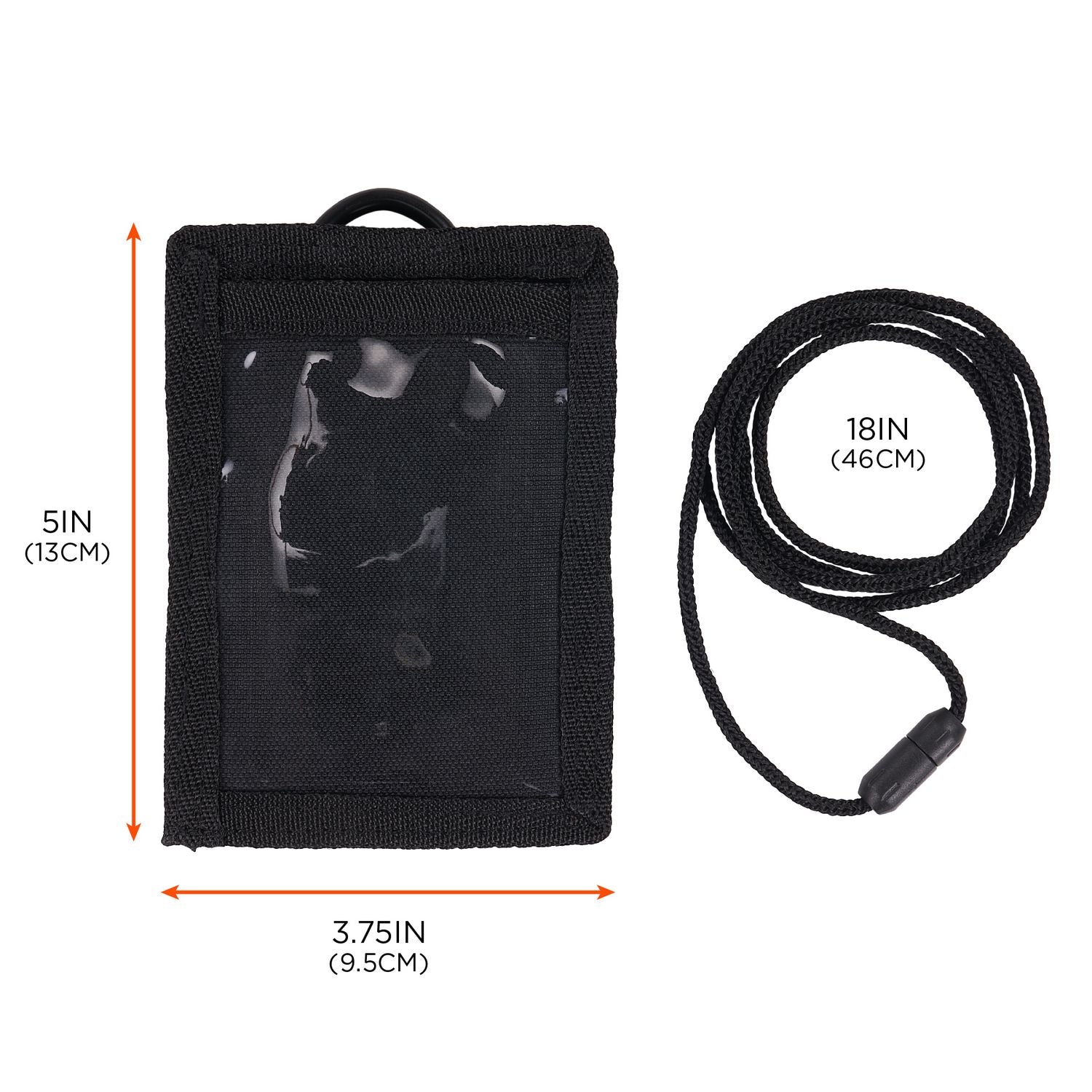 ergodyne® Squids 3389 Wallet ID/Badge Holder,Horizontal/Vertical, Black, 3.75 x 5 for 2.75 x 3.5 Insert, 18" Cord