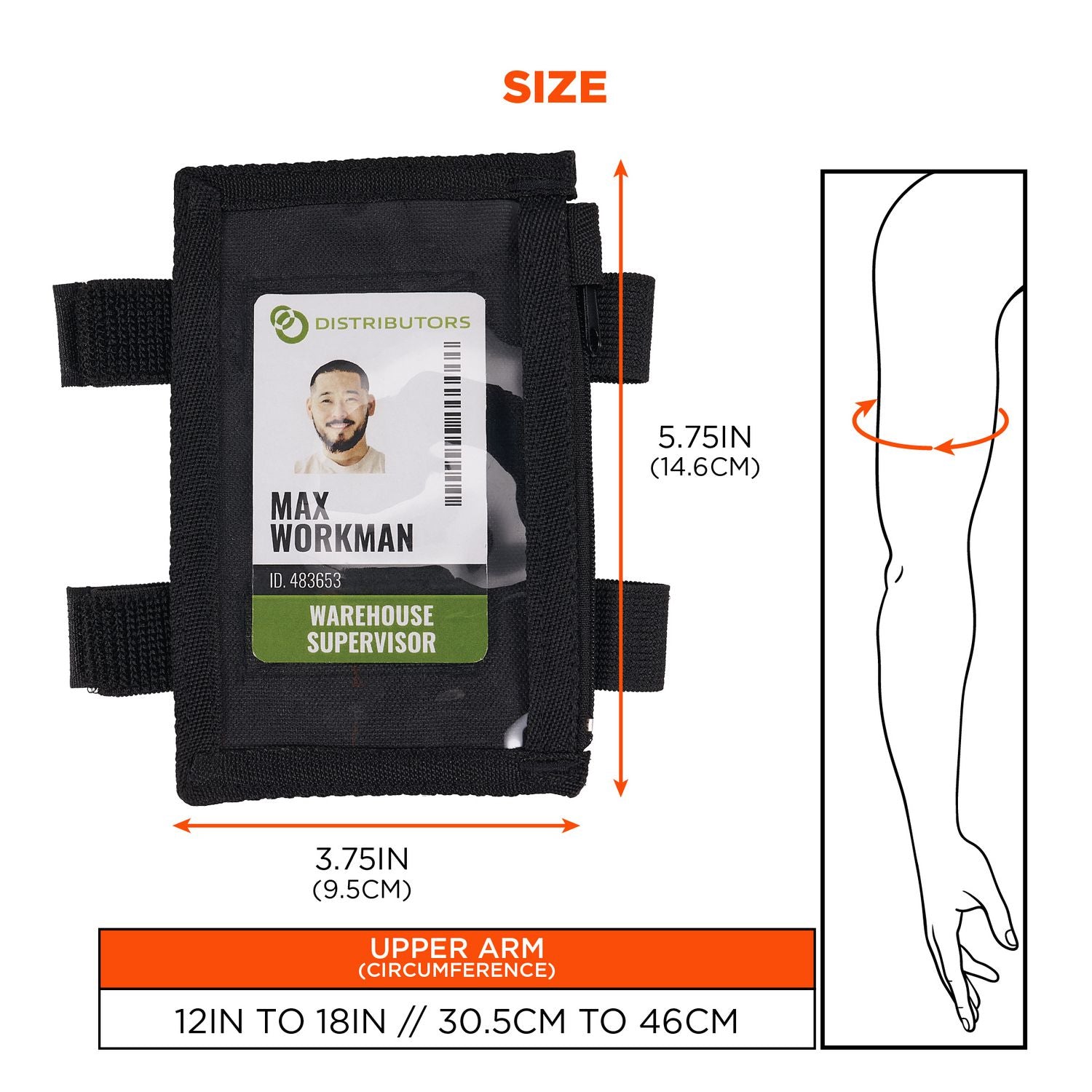 ergodyne® Squids 3387 Dual Band Arm ID/Badge Holder with Zipper, Vertical, Black, 3.75 x 5.75 for 2.75 x 4.75 Insert