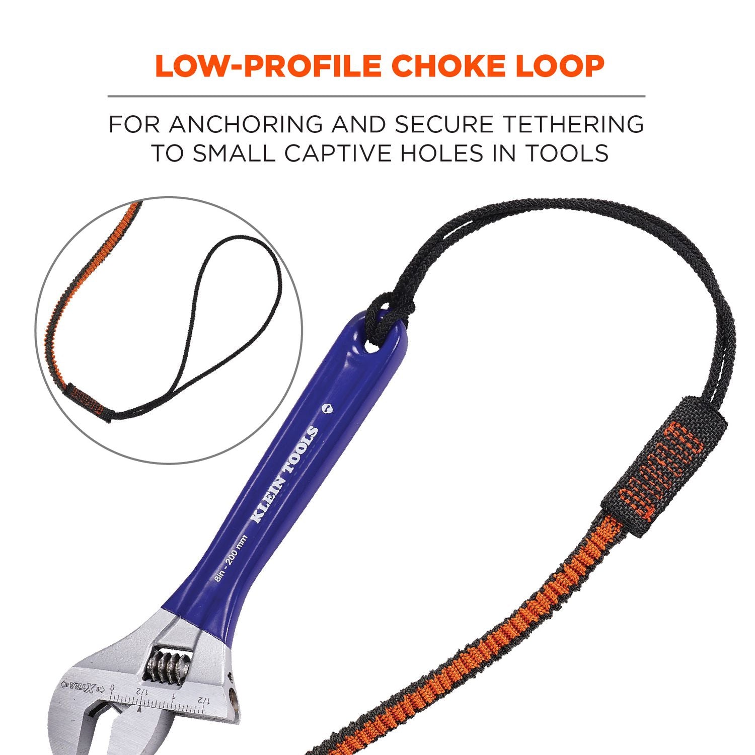 ergodyne® Squids 3104F(x) Tool Lanyard with Carabiner/Choke Loop, 10 lb Max Working Capacity, 38" to 48" Long, Gray/Orange