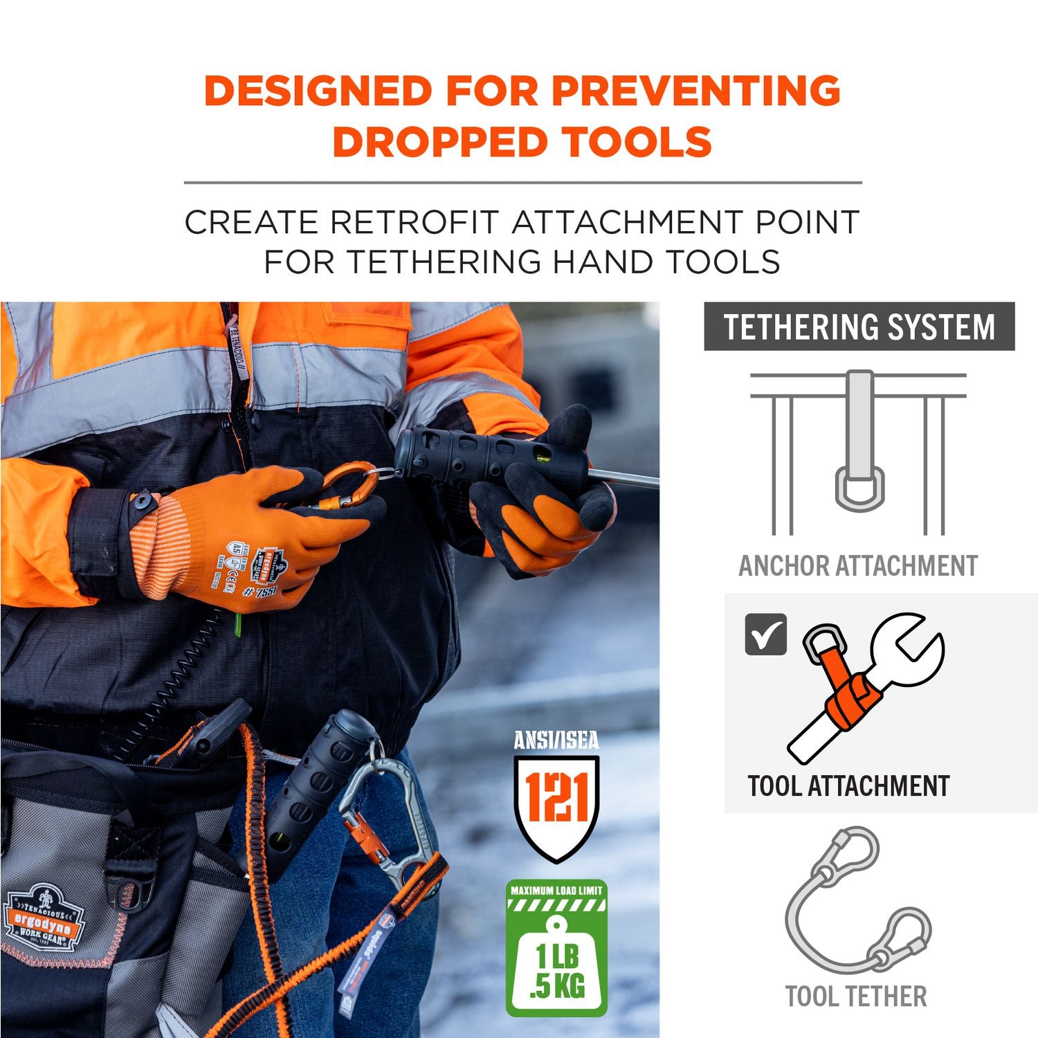 ergodyne® Squids 3745 Tool Grip and Tether Attachment Point, 1 lb Max Working Capacity, 5.5" Long, Black, 2/Pack