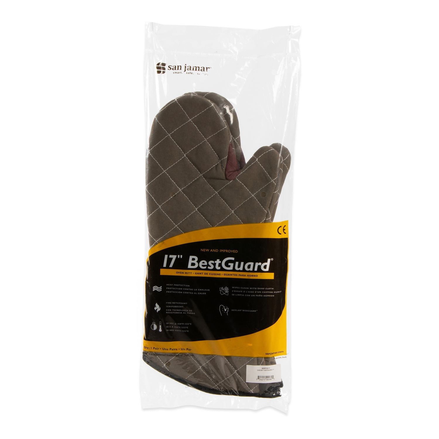 San Jamar® Bestguard Oven Mitt, 17", WebGuard Plus Fabric, Tan, Pair