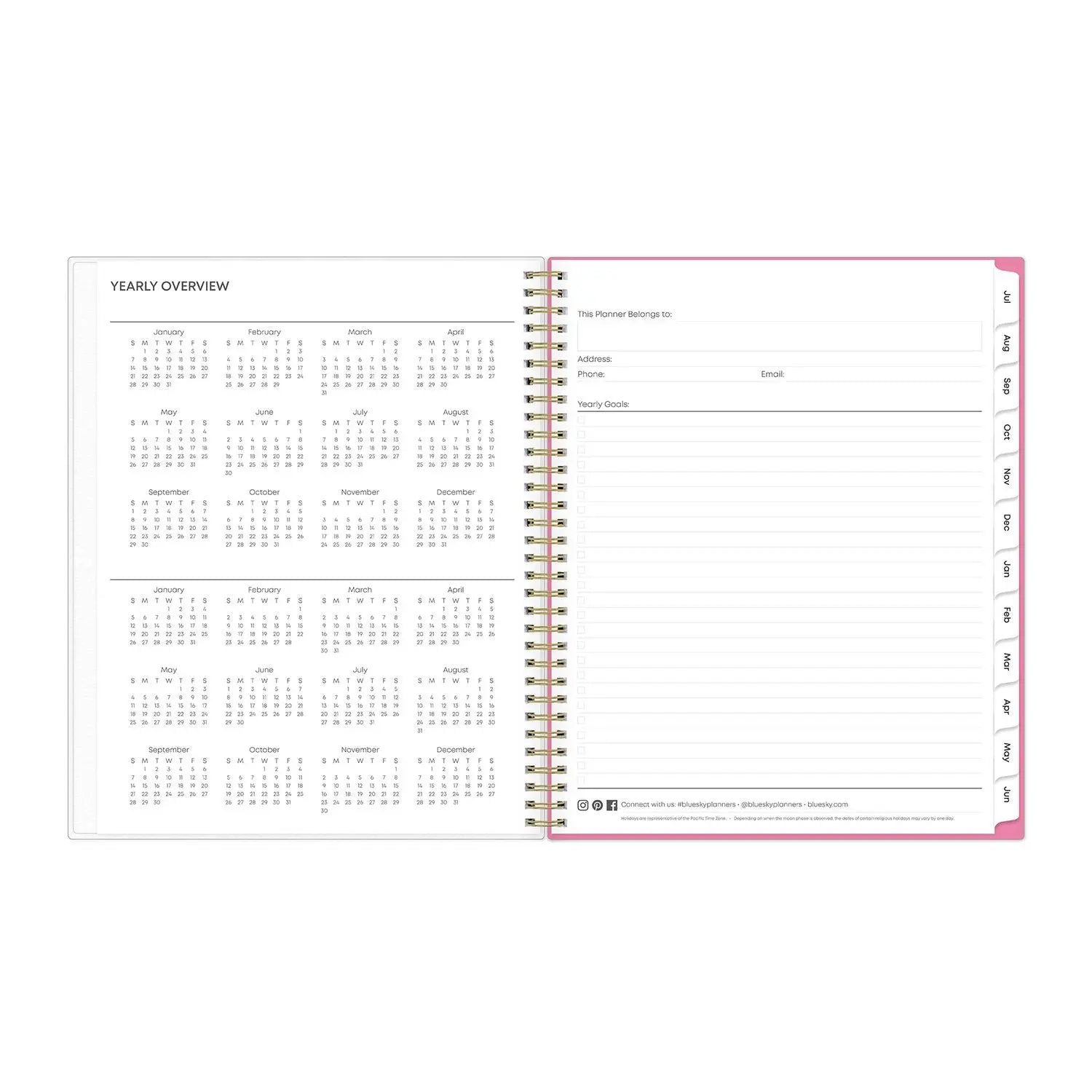 Roosevelt Pink Academic Weekly/Monthly Planner, Floral Artwork, 11" x 8.5", Pink/Gray Cover, 12-Month (July-June): 2024-2025 Blue Sky® Flipcost