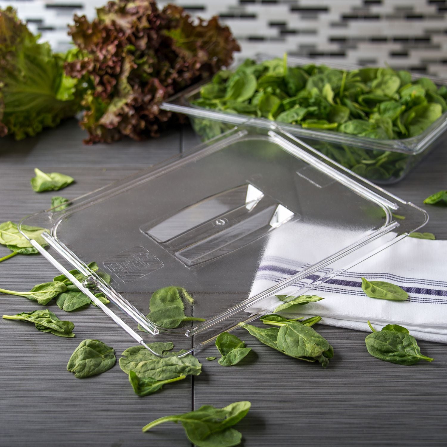 Carlisle StorPlus Polycarbonate Handled Universal Lid, 10.38 x 12.75 x 0.88, Clear, Plastic