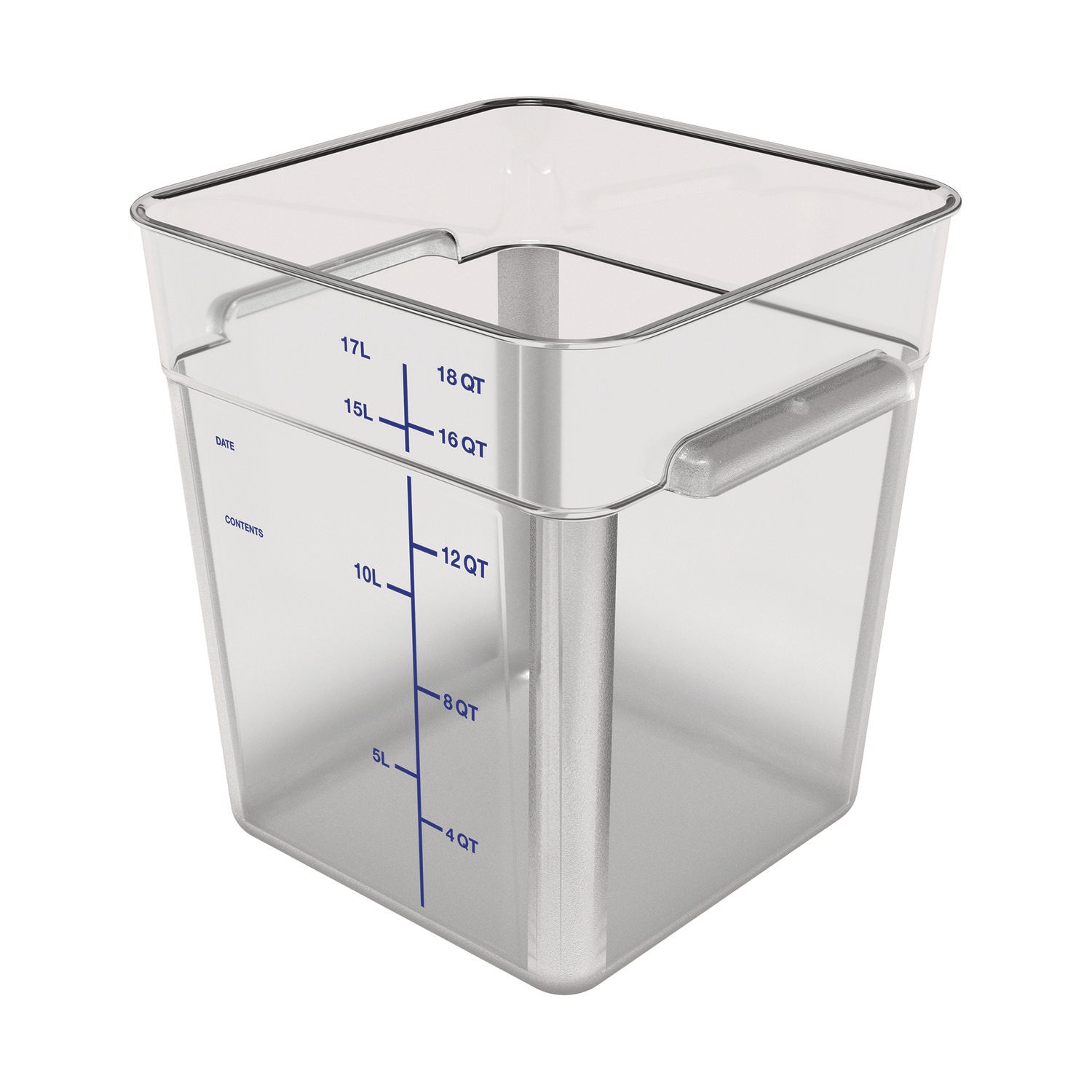 Squares Polycarbonate Food Storage Container, 6 qt, 8.75 x 8.75 x 7.31, Clear, Plastic
