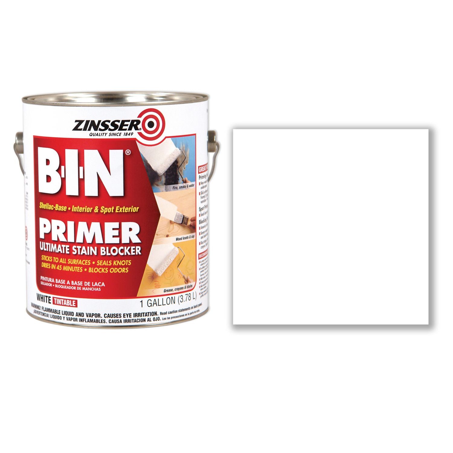 Zinsser® BIN Shellac-Base Interior and Spot Exterior Primer, Flat White, 1 gal Bucket/Pail, 2/Carton