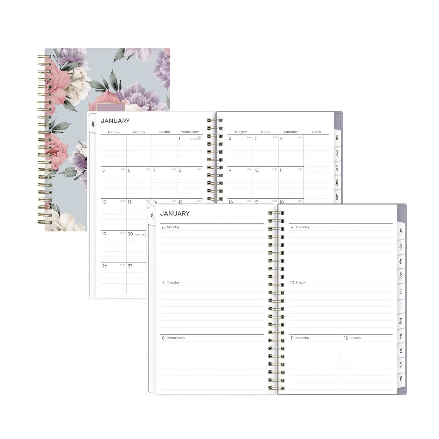 Tula Weekly/Monthly Planner, Floral Artwork, 8" x 5", Purple/Pink/White Cover, 12-Month (Jan to Dec): 2025