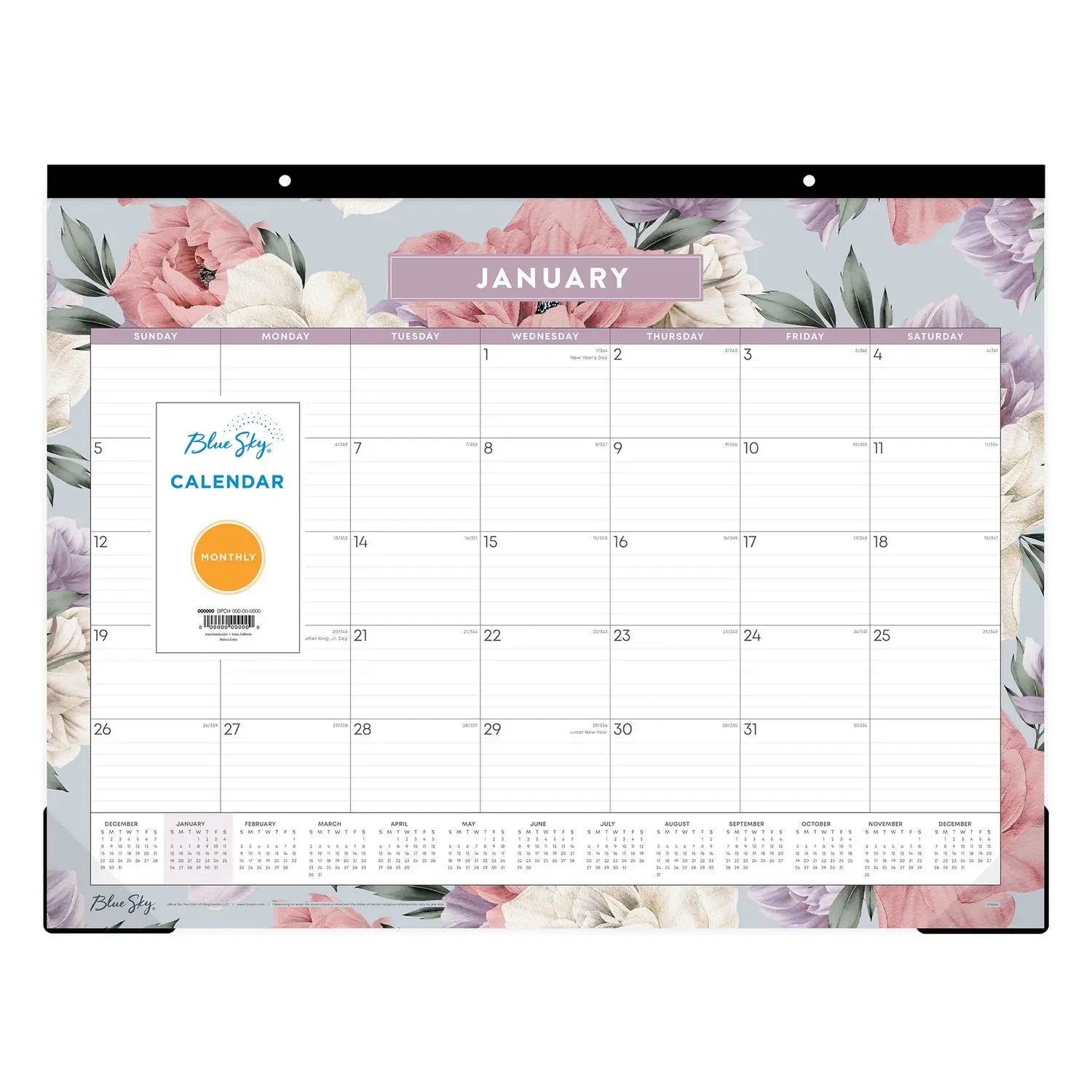 Tula Monthly Desk Pad Calendar, Floral Artwork, 22" x 17", White/Purple/Pink Sheets, Black Headband, 12-Month (Jan-Dec): 2025 Blue Sky® Flipcost
