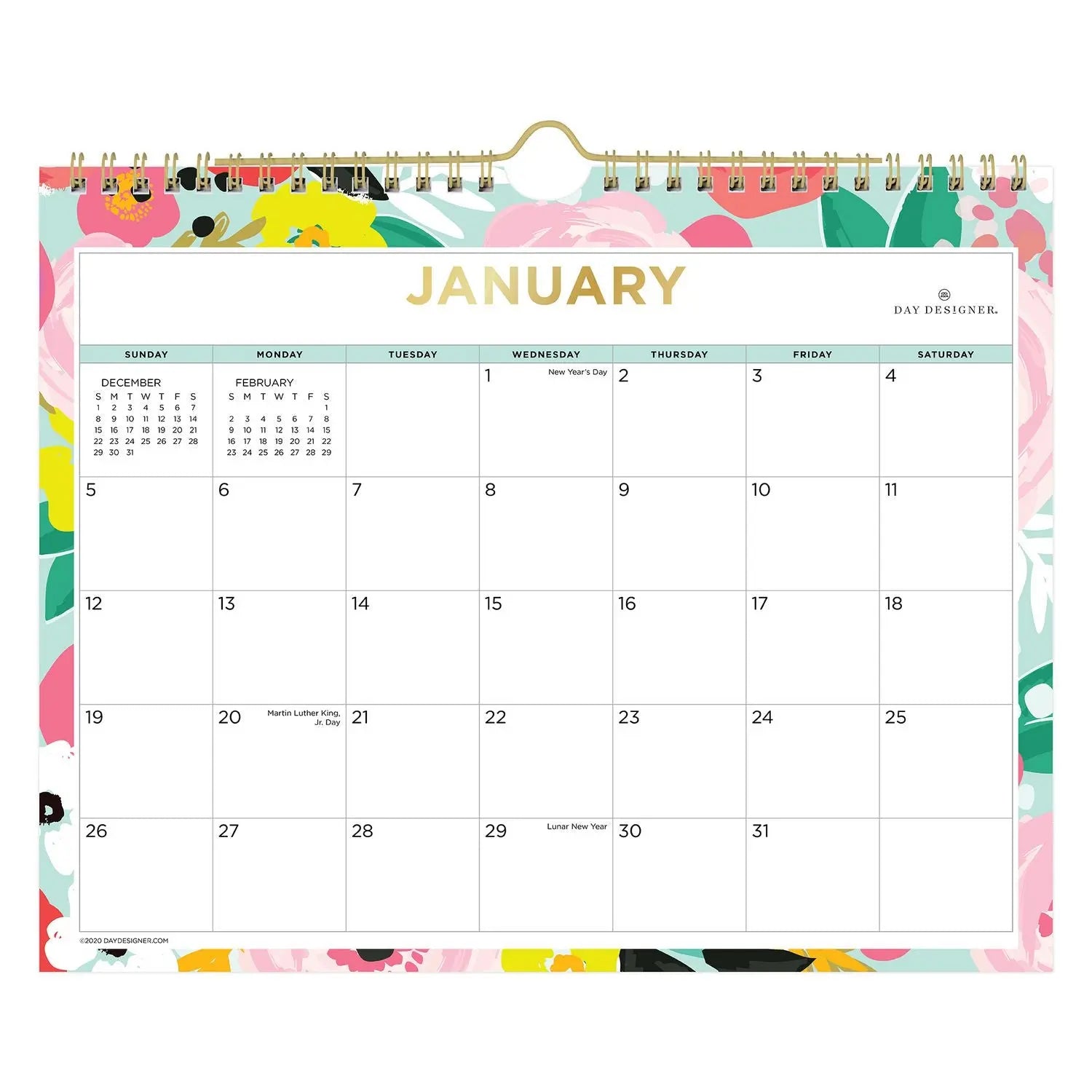 Day Designer Secret Garden Mint Monthly Wall Calendar, Floral Artwork, 11 x 8.75, Multicolor Sheets, 12-Month (Jan-Dec): 2025