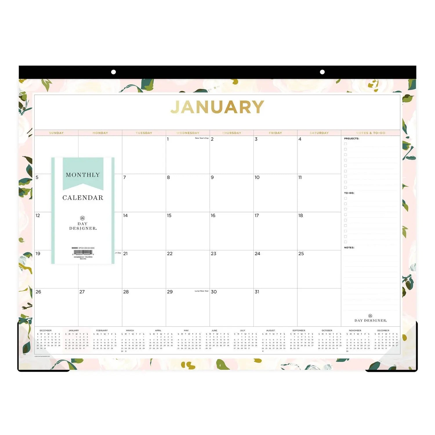 Day Designer Coming Up Roses Monthly Desk Pad Calendar, Floral Artwork, 22 x 17, Cream/Blush Sheets, 12-Month (Jan-Dec): 2025 Blue Sky® Flipcost