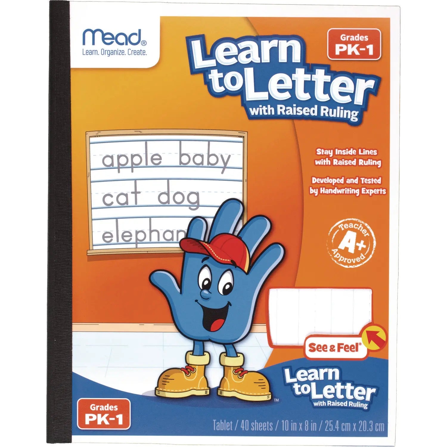 Learn to Letter Primary Journal with Raised Ruling, Manuscript Format, Orange/White/Blue Cover, (40) 10 x 8 Sheets