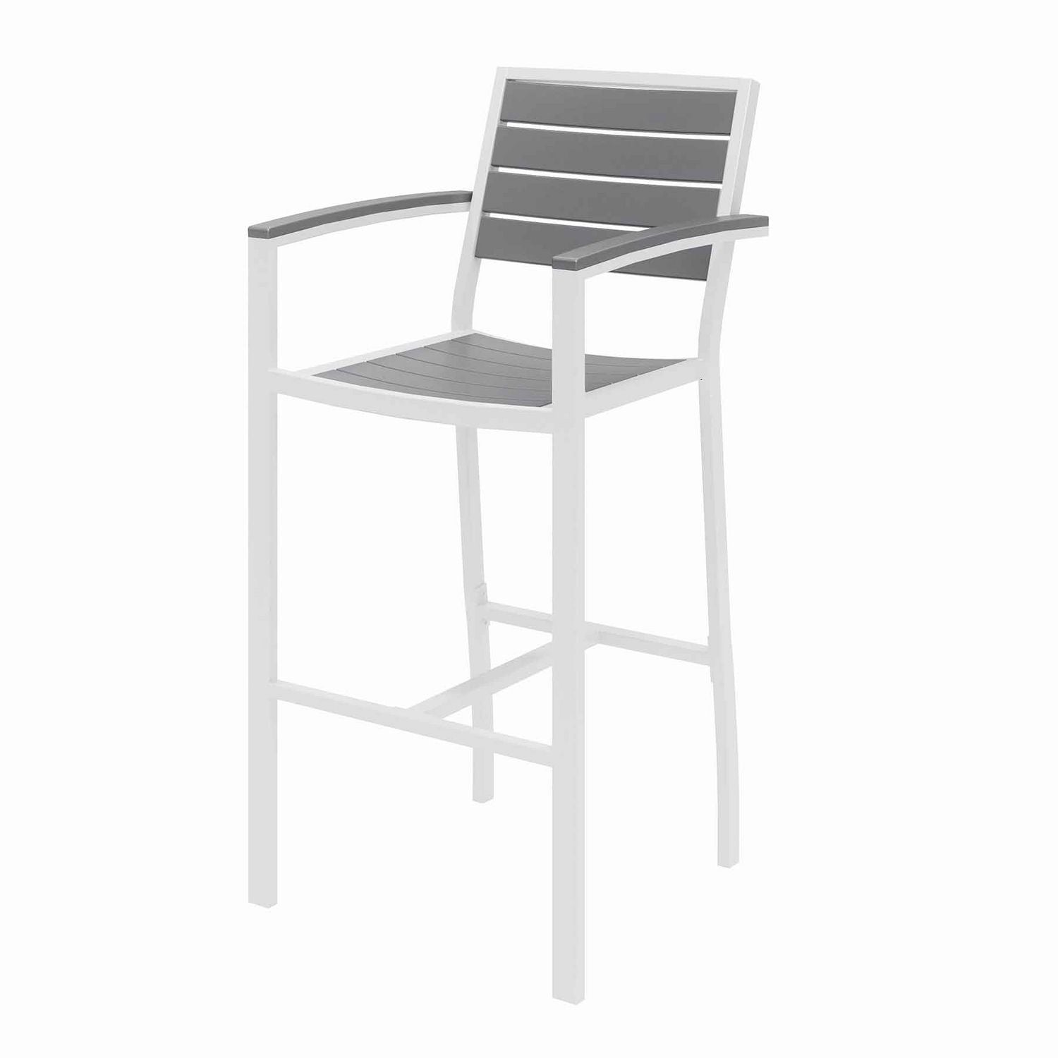 KFI Studios Eveleen Outdoor Bistro Patio Table with Two Gray Powder-Coated Polymer Barstools, 30" Square, Gray