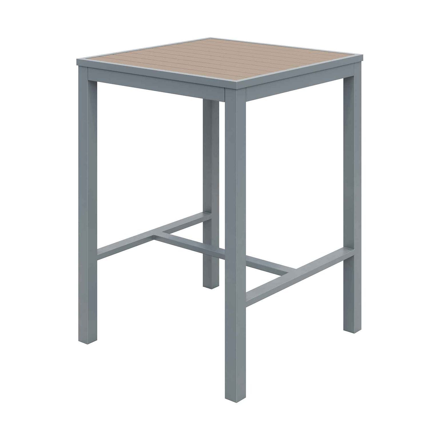 KFI Studios Eveleen Outdoor Bistro Patio Table with Two Mocha Powder-Coated Polymer Barstools, 30" Square, Mocha
