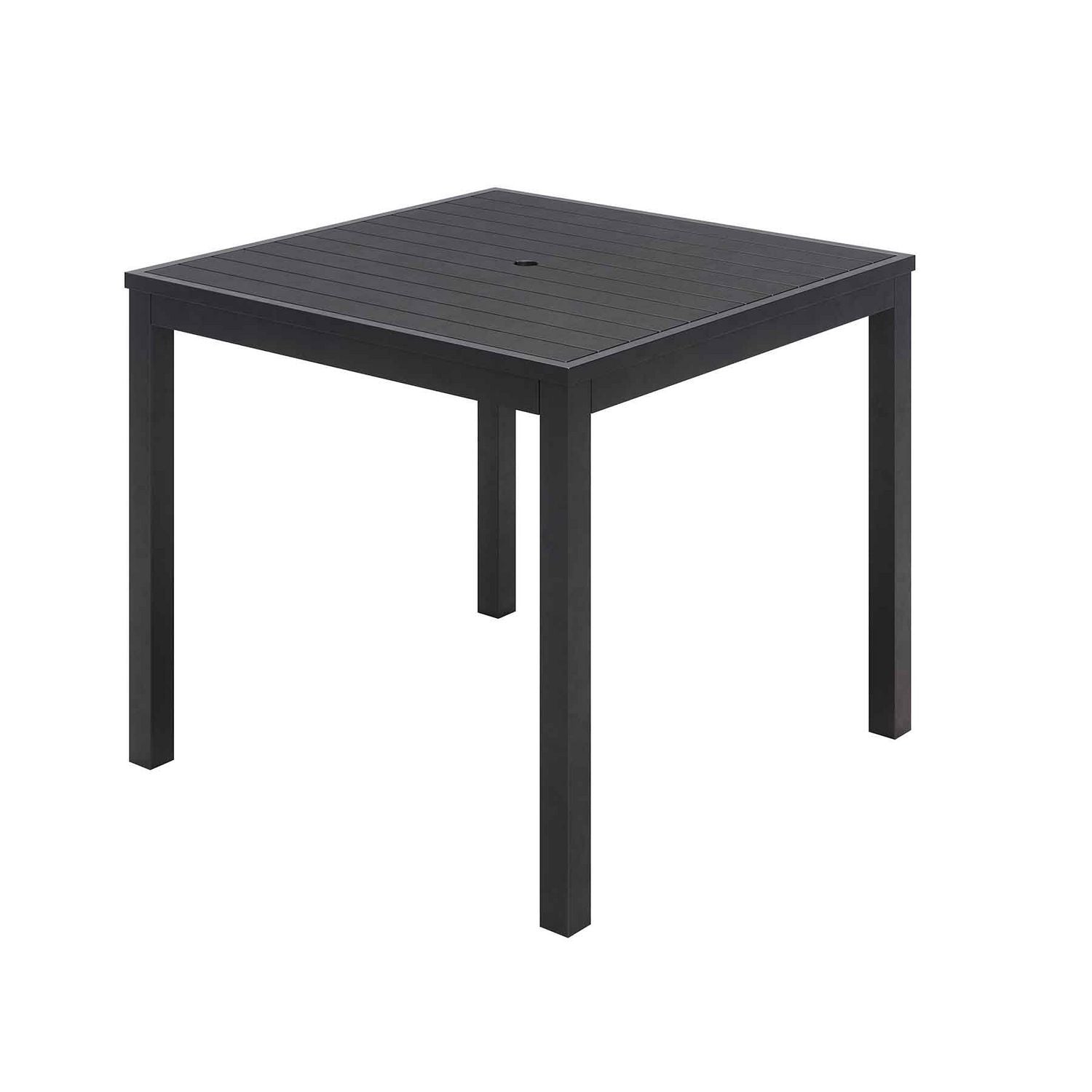 KFI Studios Eveleen Outdoor Patio Table with Six Black Powder-Coated Polymer Chairs, 32 x 55 x 29, Black