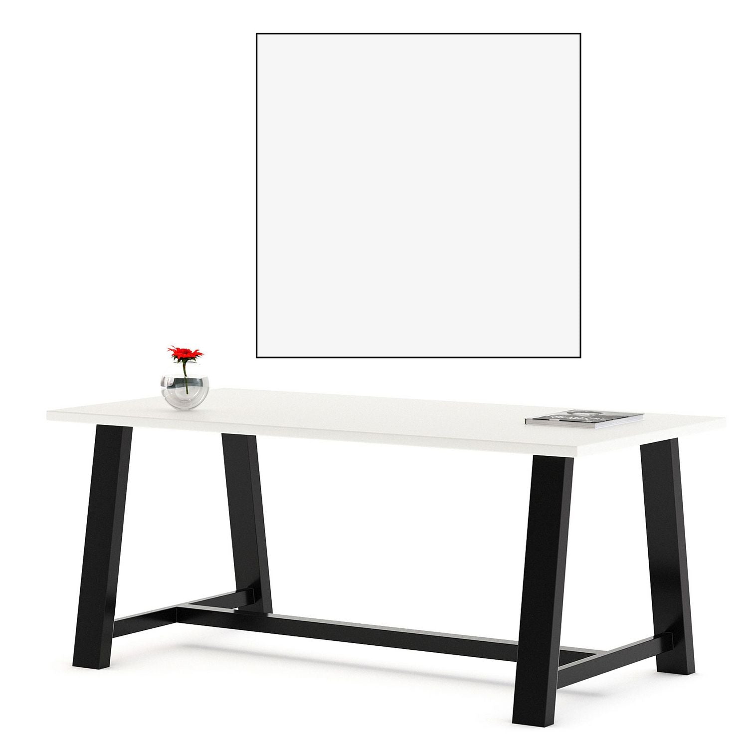 KFI Studios Midtown Dining Table with Four Lime Green Kool Series Chairs, 36 x 72 x 30, Designer White