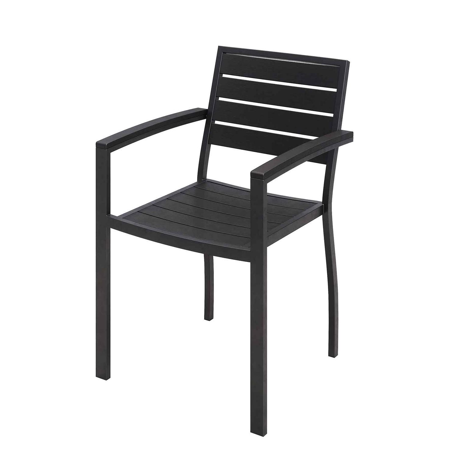 KFI Studios Eveleen Outdoor Patio Table with Four Black Powder-Coated Polymer Chairs, Square, 35", Black