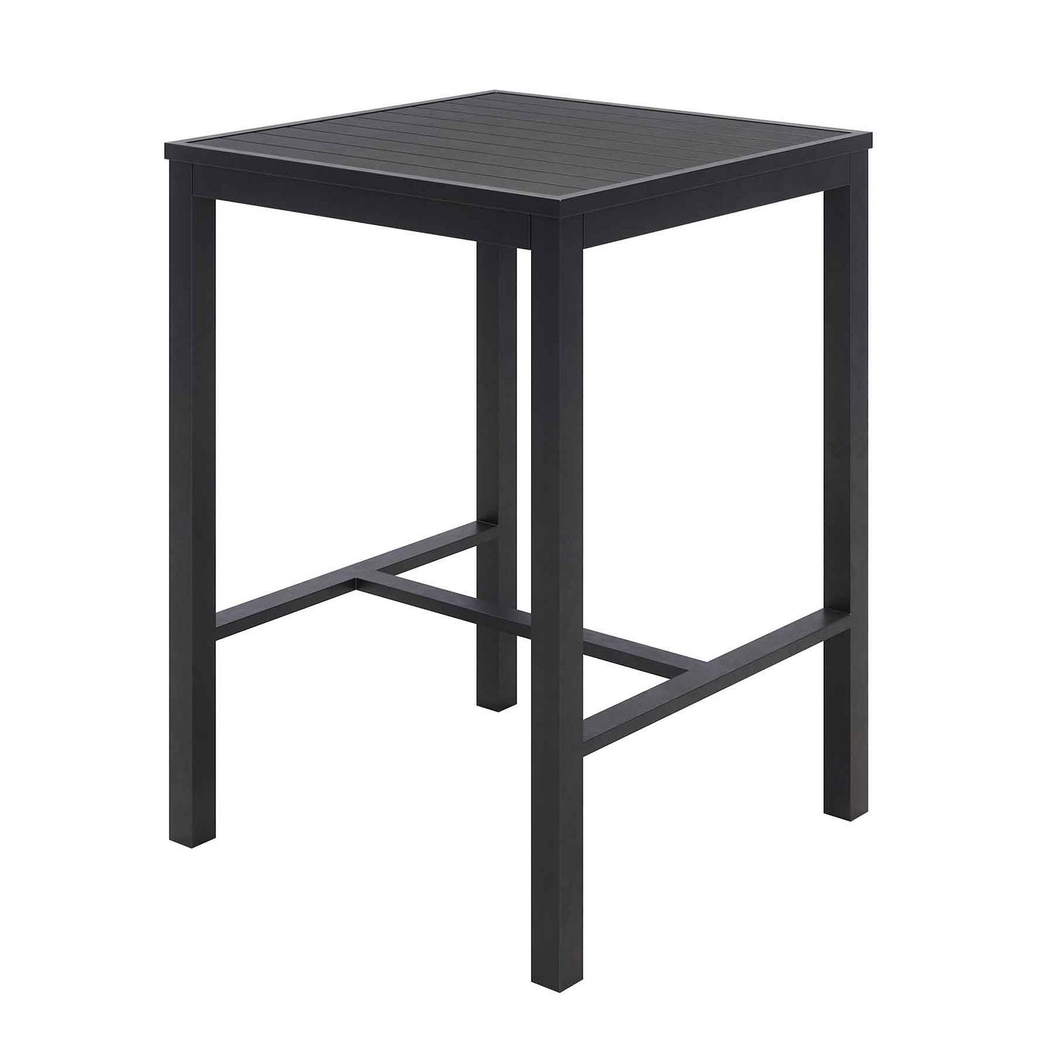 KFI Studios Eveleen Outdoor Bistro Patio Table with Two Black Powder-Coated Polymer Barstools, 30" Square, Black