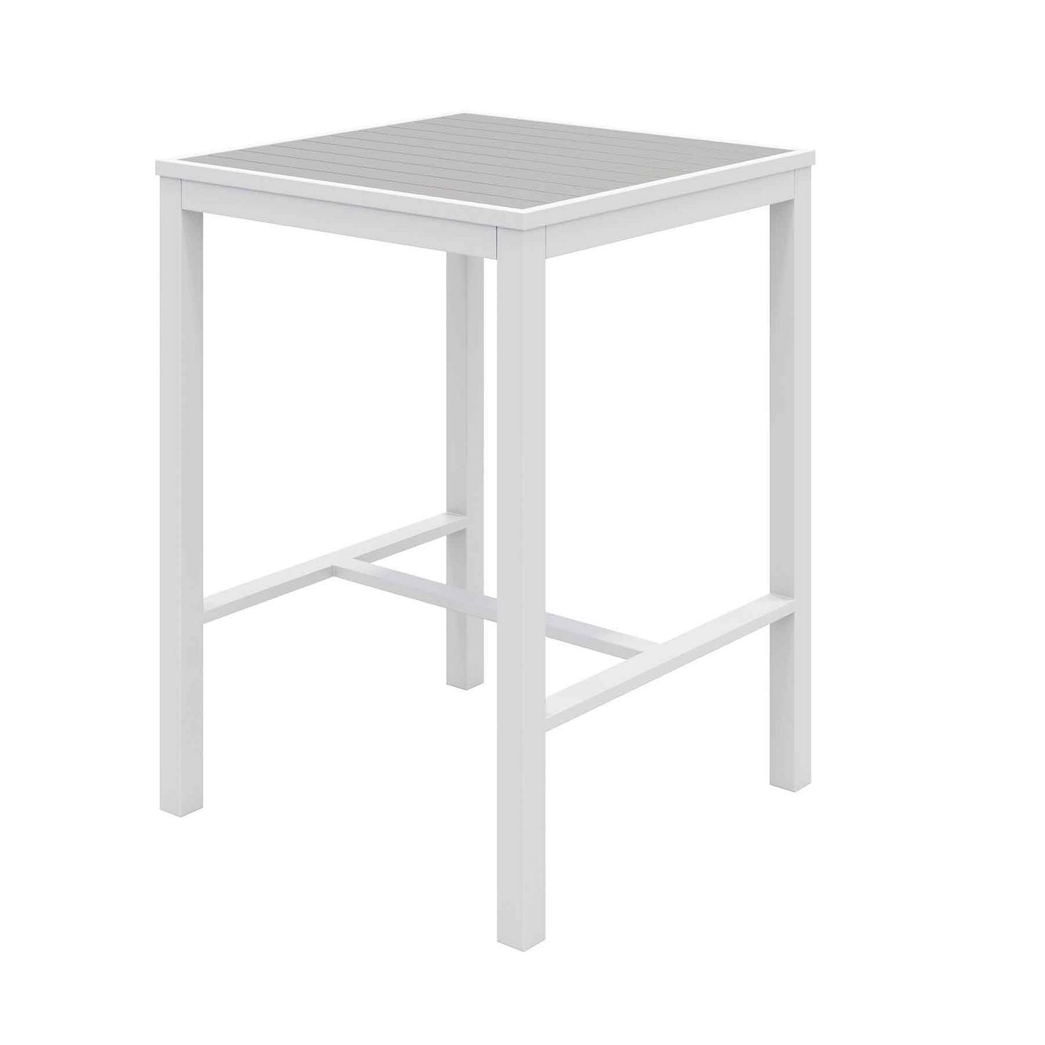 KFI Studios Eveleen Outdoor Bistro Patio Table with Two Gray Powder-Coated Polymer Barstools, 30" Square, Gray