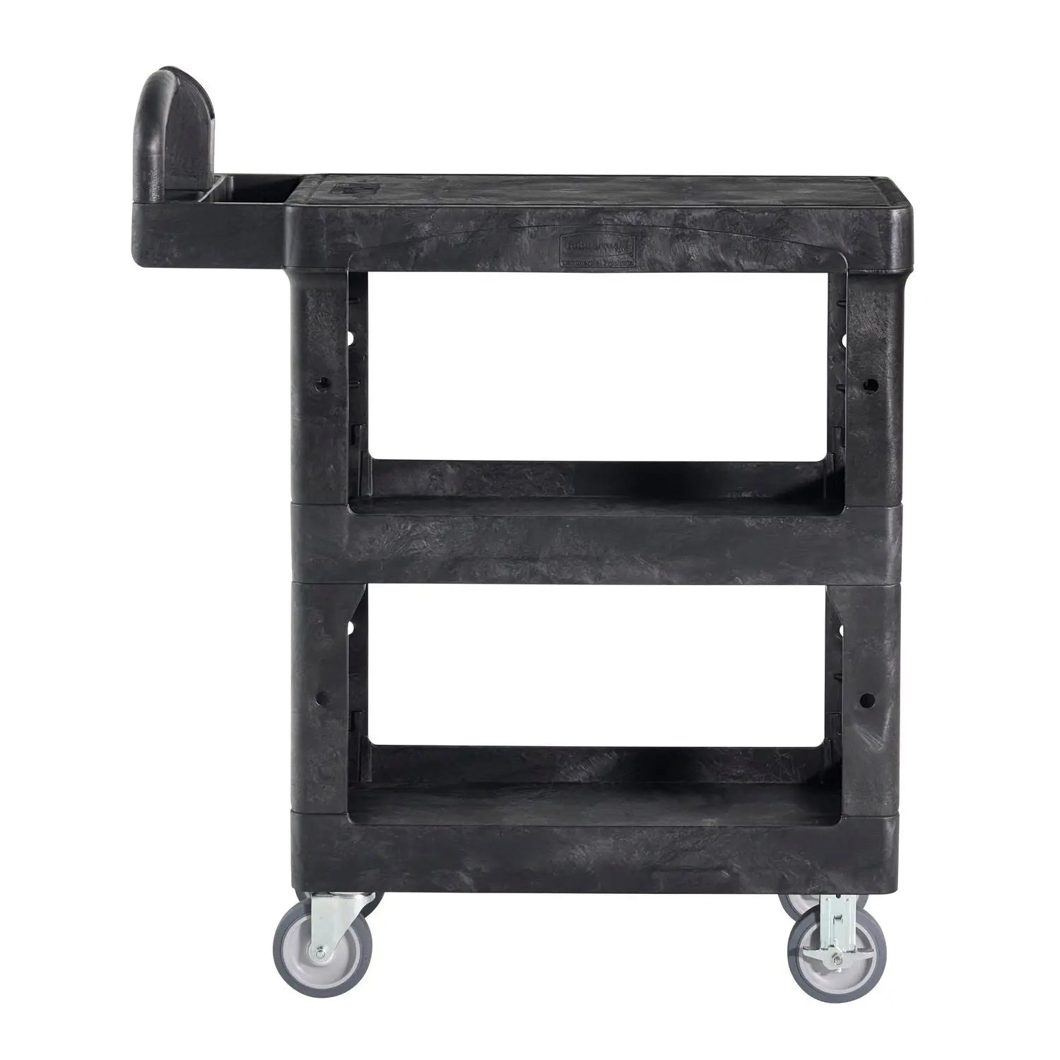 BRUTE 3-Shelf Heavy-Duty Ergo Flat Utility Cart, Resin, 3 Shelves, 600 lb Capacity, 25.24" x 48.63" x 46.18", Black Rubbermaid® Commercial Flipcost