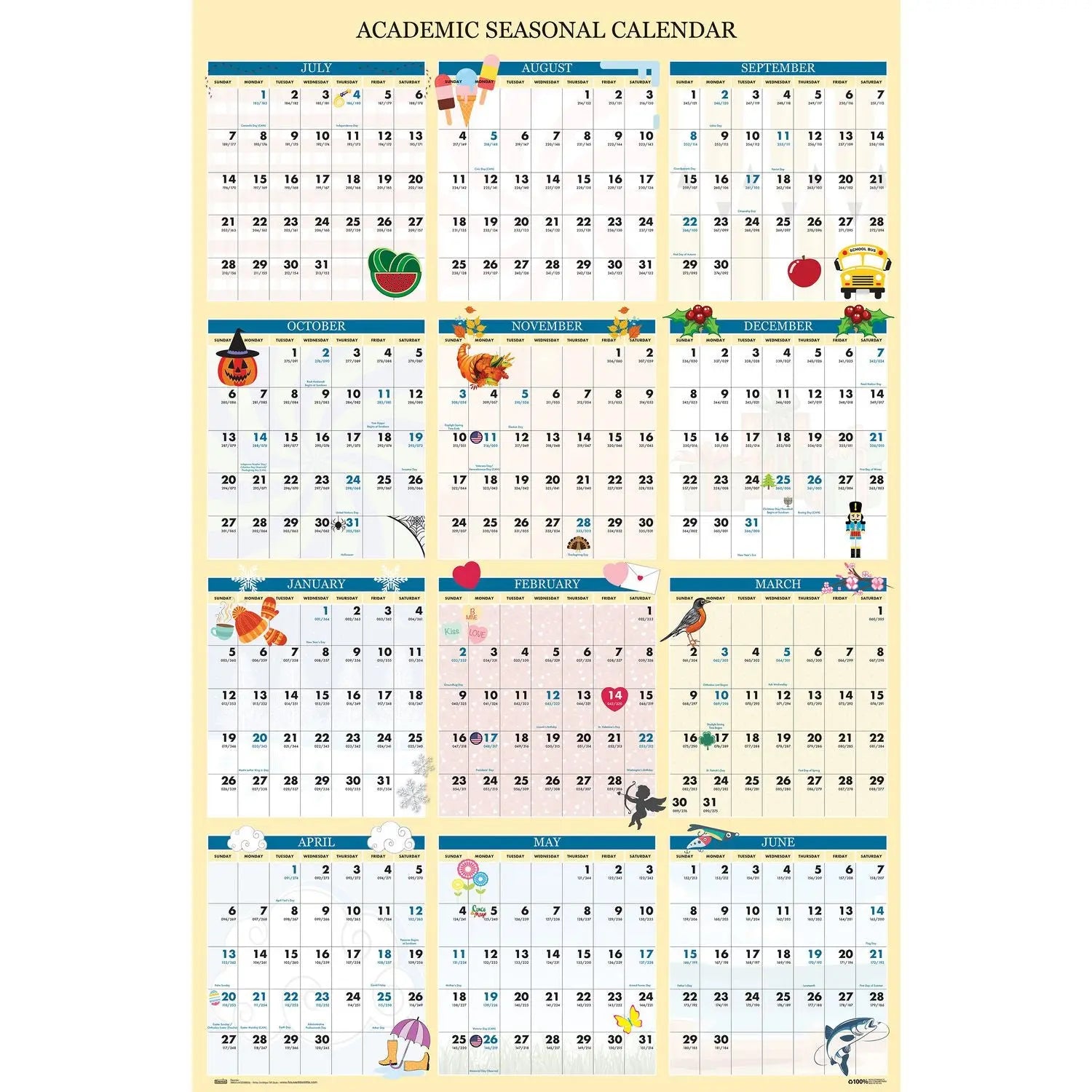 Recycled Academic Seasonal Laminated Wall Calendar, Illustrated Seasons, 24 x 37, 12-Month (July to June), 2024 to 2025 House of Doolittle™ Flipcost